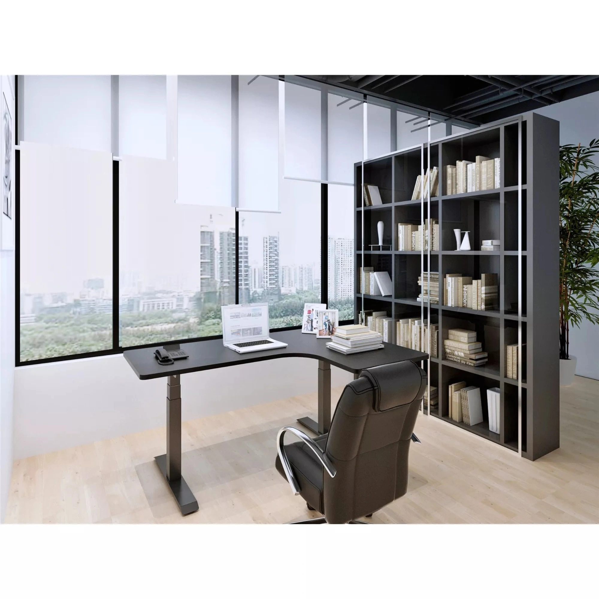 Loctek ET223DL L-Shape Ergonomic Standing Office Desk, Electric Height Adjustable With Dual Motors, 160x110x59.5cm, Black