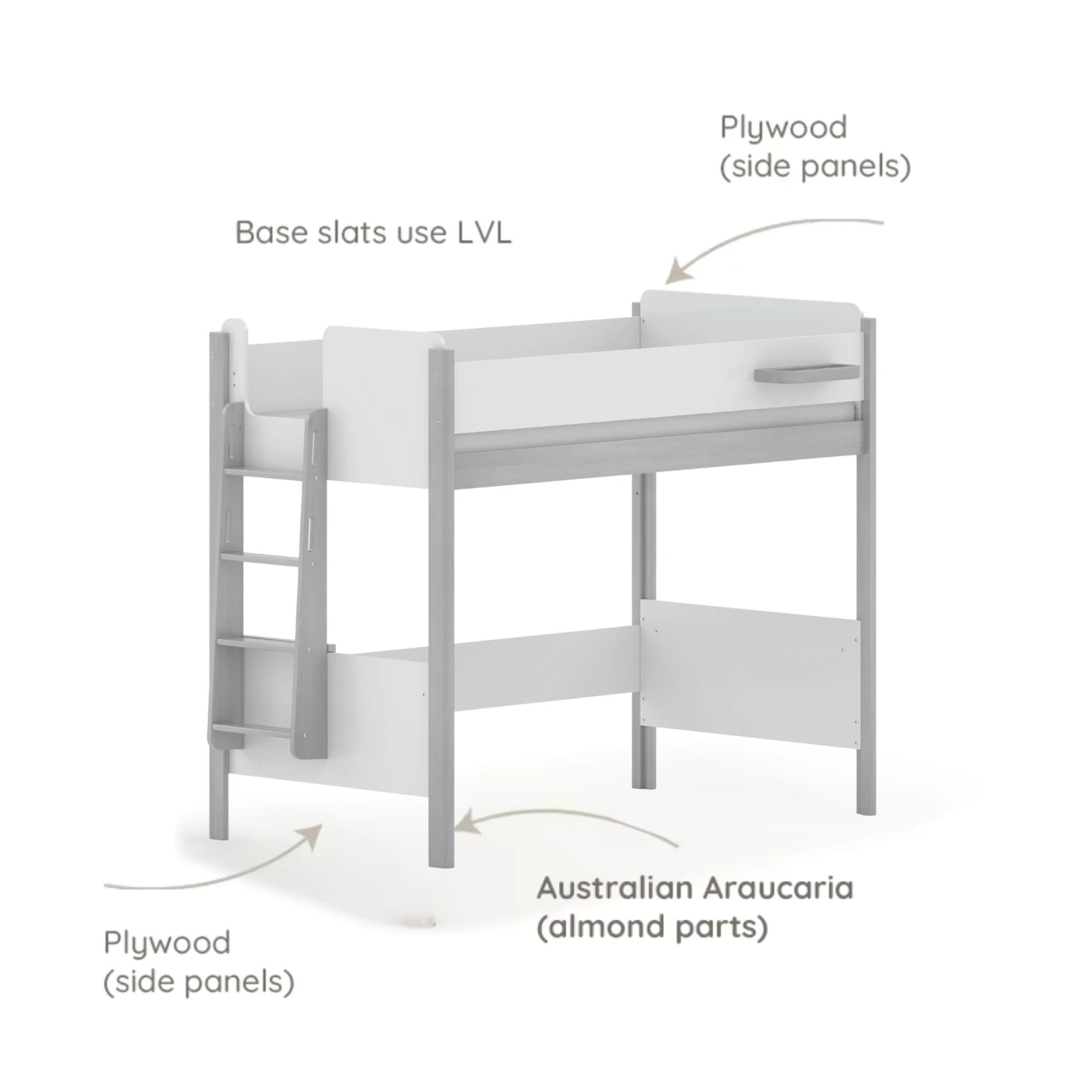 Boori Natty Kids NZ King Single Loft Bed + Ladder, Oak