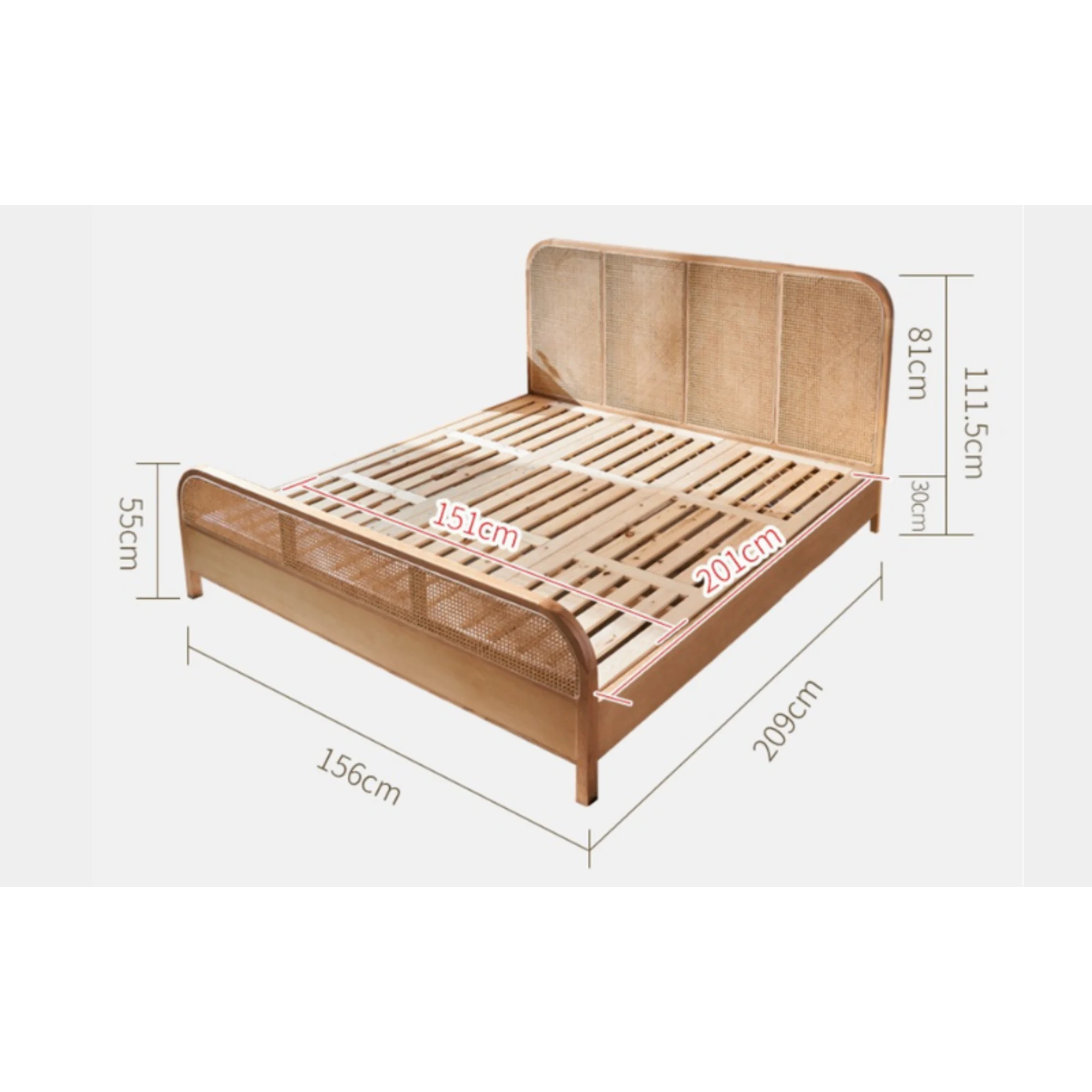 BohoBoho Nessa Solid Wood & Rattan Global Queen Bed Frame