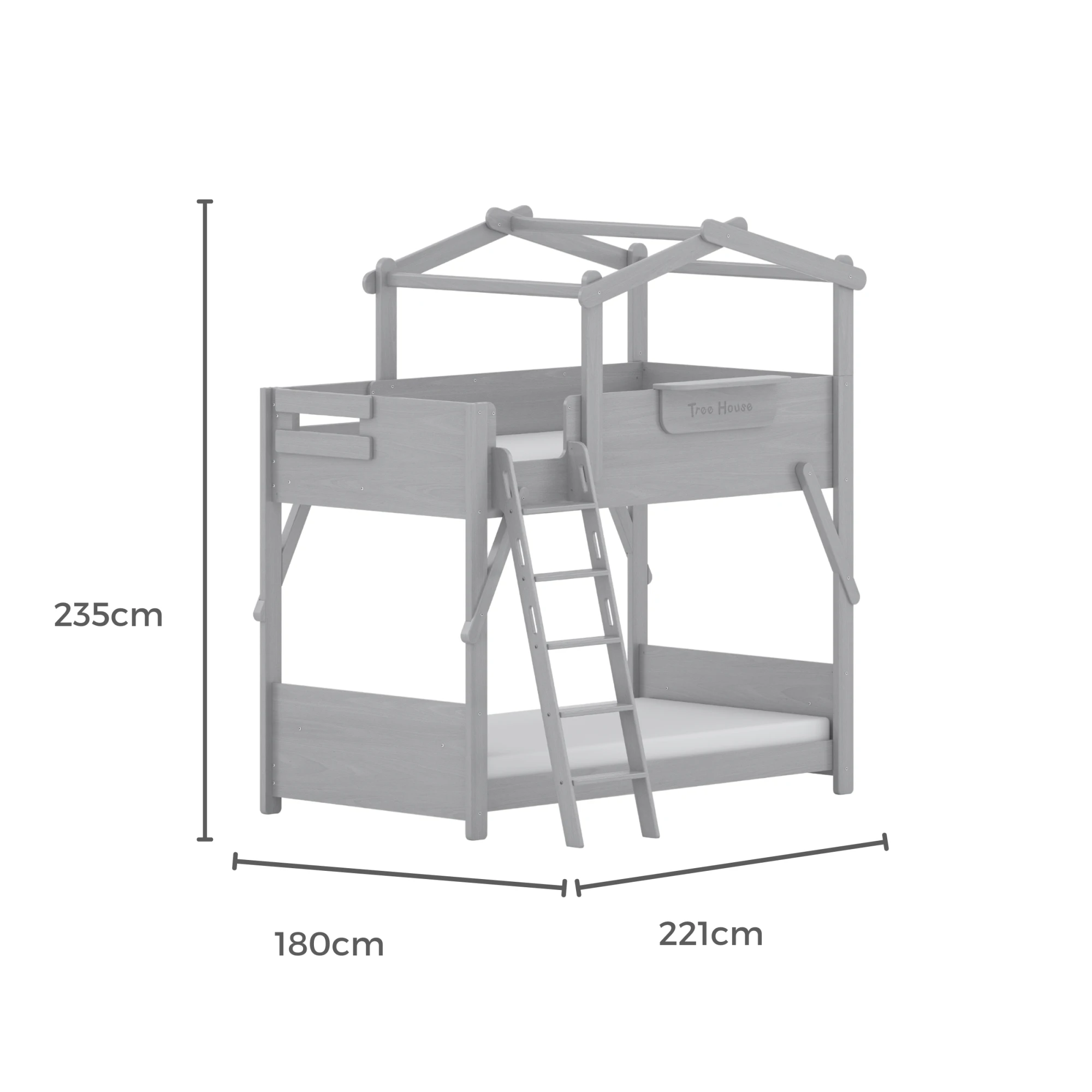 Boori Treehouse Kids NZ King Single Bunk Bed + Roof Frame and Ladder, Cherry