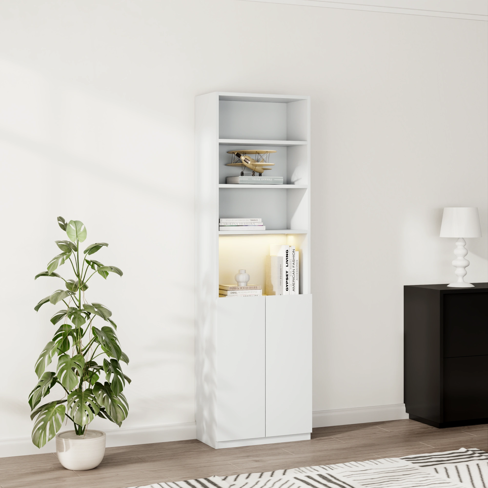 Loft Kiri Bookcase with 2 Doors, 60cm, White