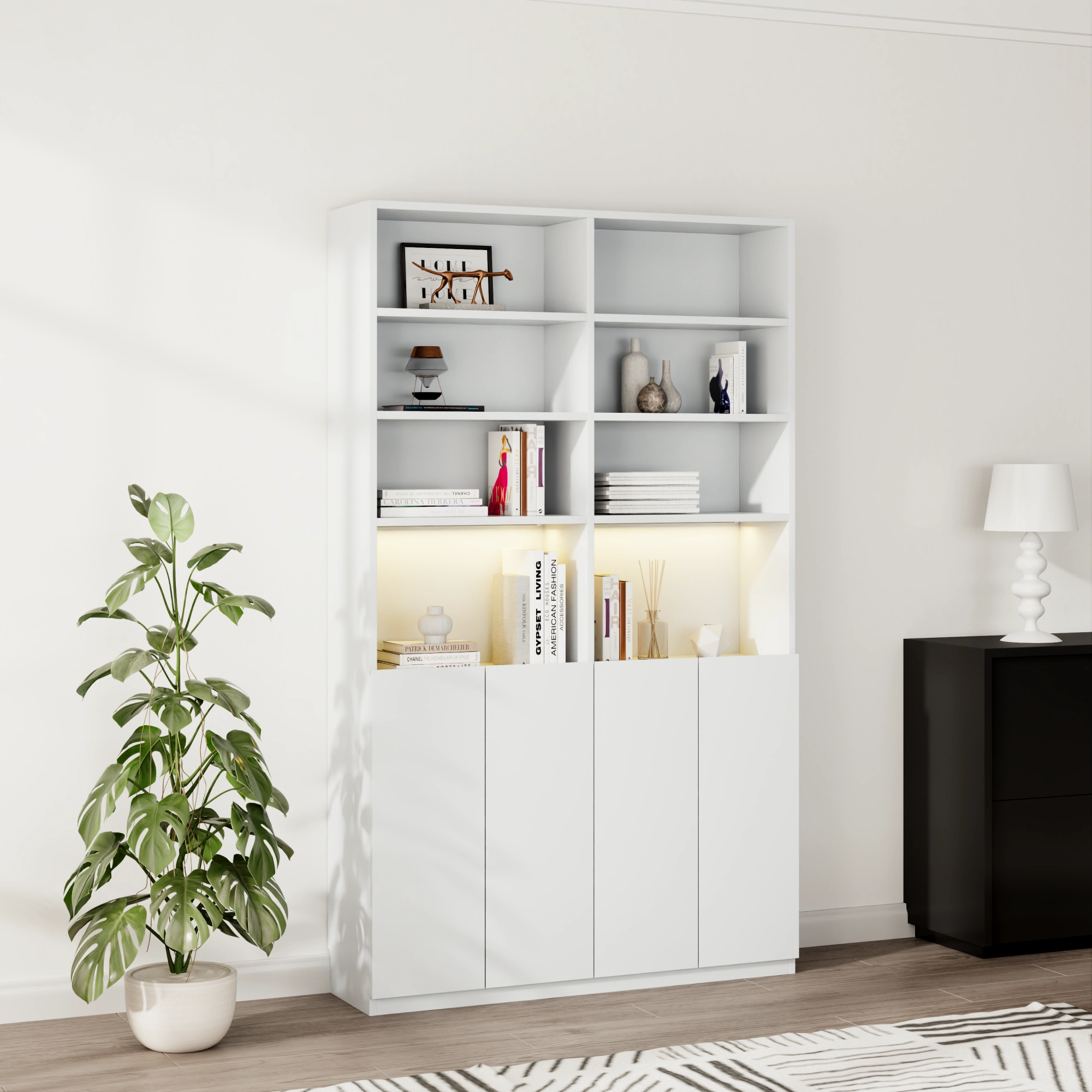 Loft Kiri Bookcase with 4 Doors, 120cm, White