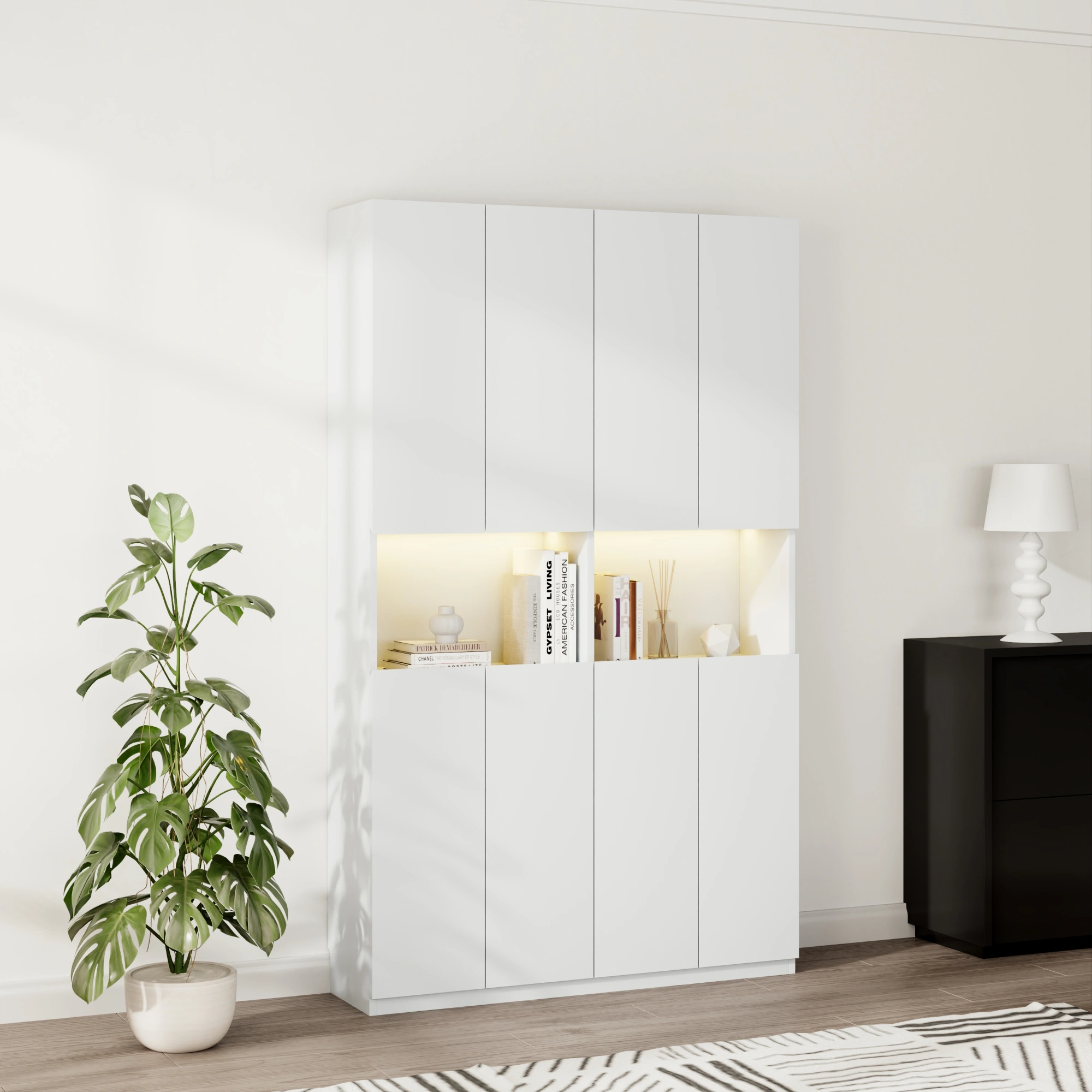 Loft Kiri Bookcase with 8 Doors, 120cm, White