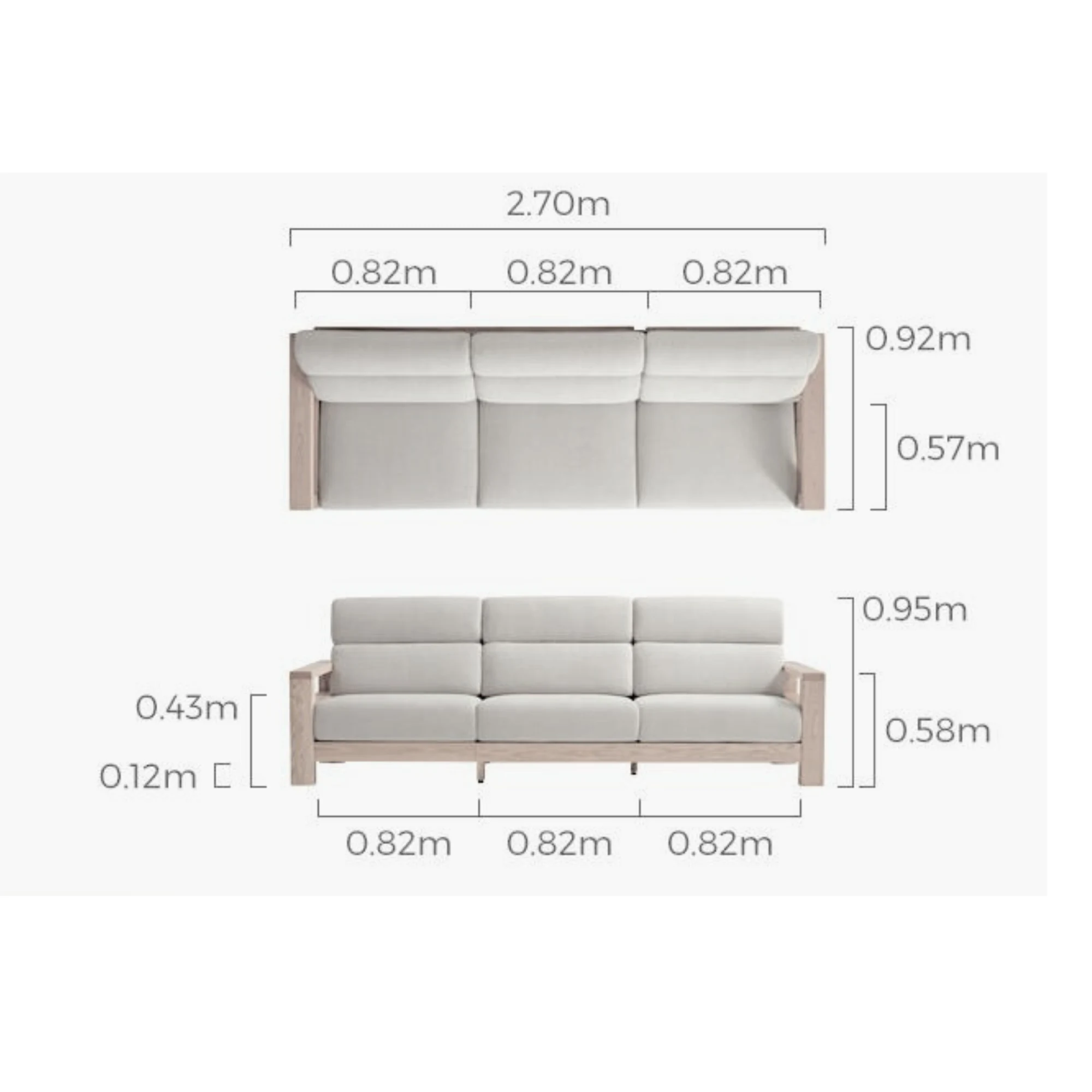 Linspire Mellow Solid Wood 3.5-Seater Sofa, White & Dark Wood