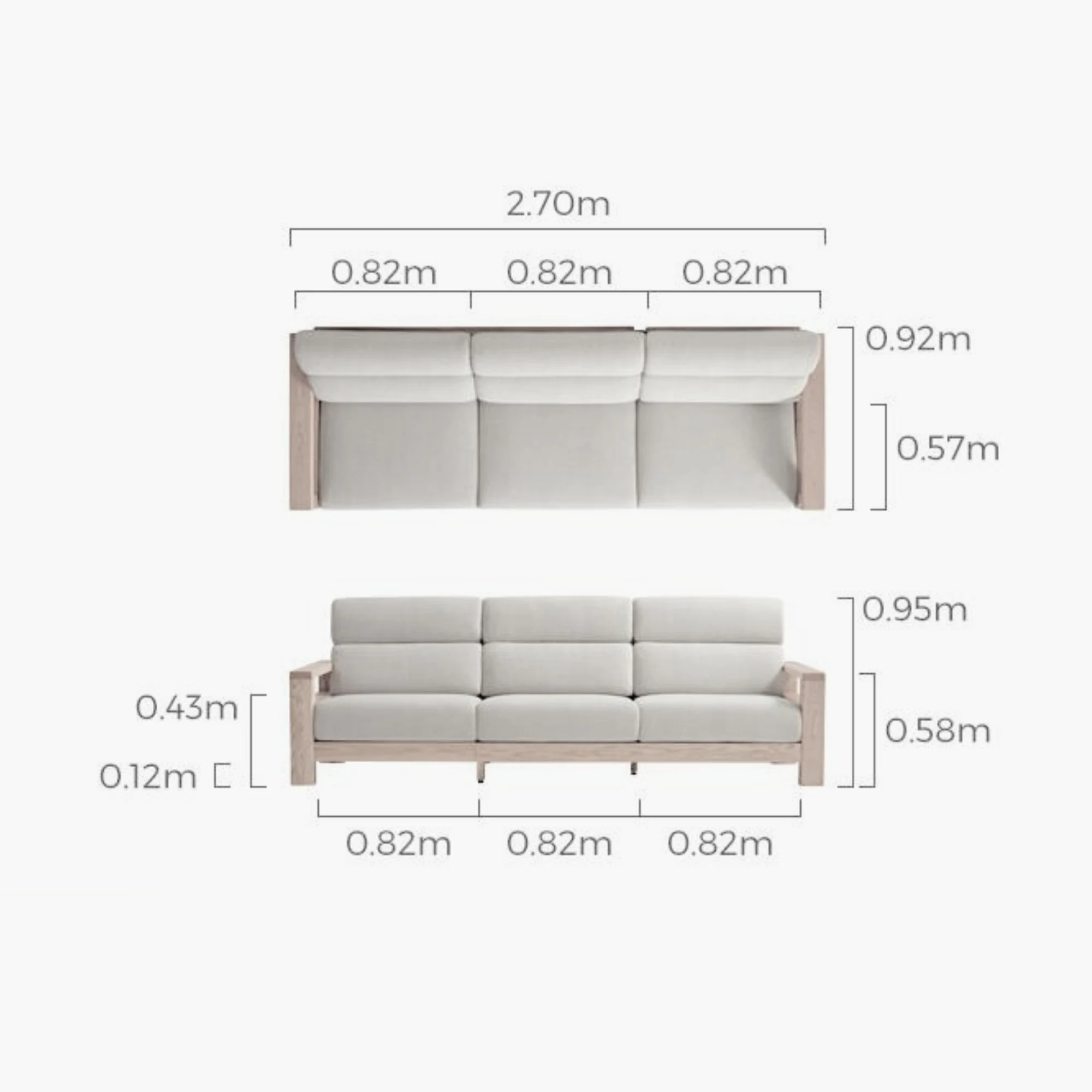 Linspire Mellow Solid Wood 3.5-Seater Sofa, White & Natural Wood