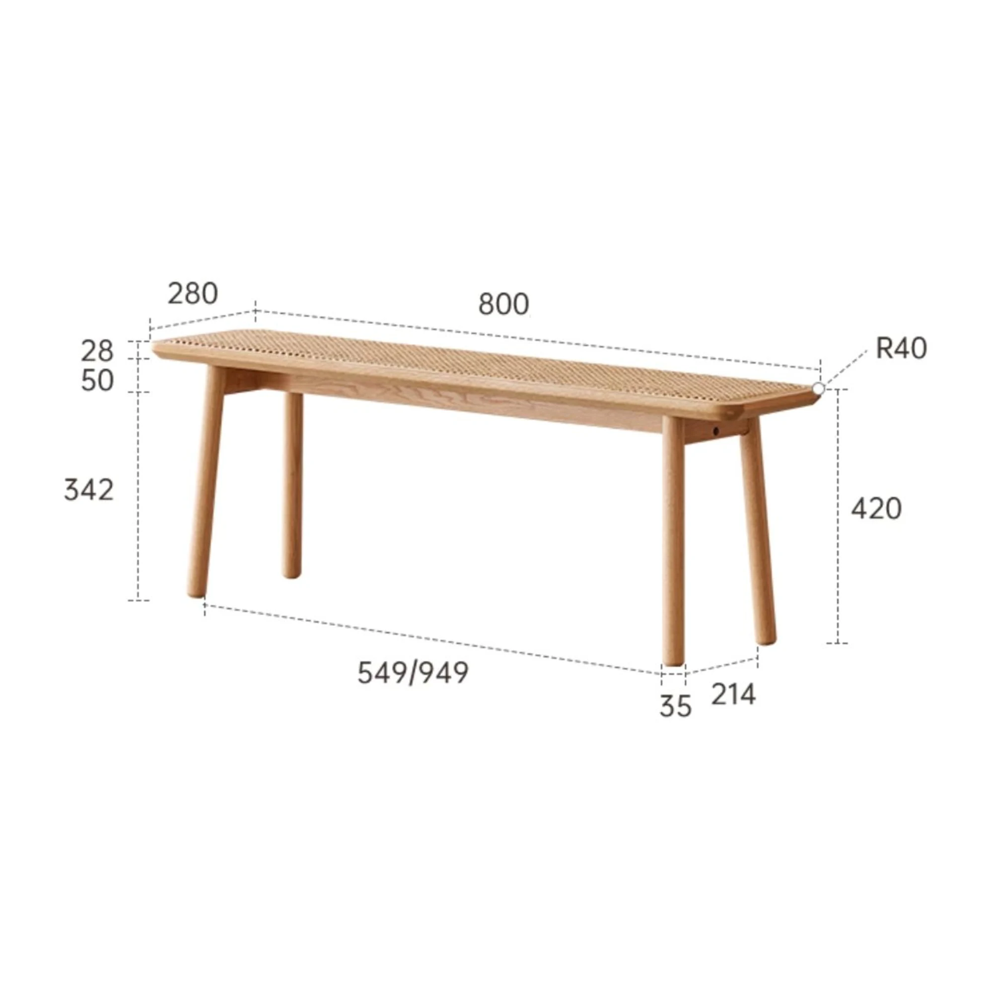 Solidwood Fuji Rattan Bench, 80cm