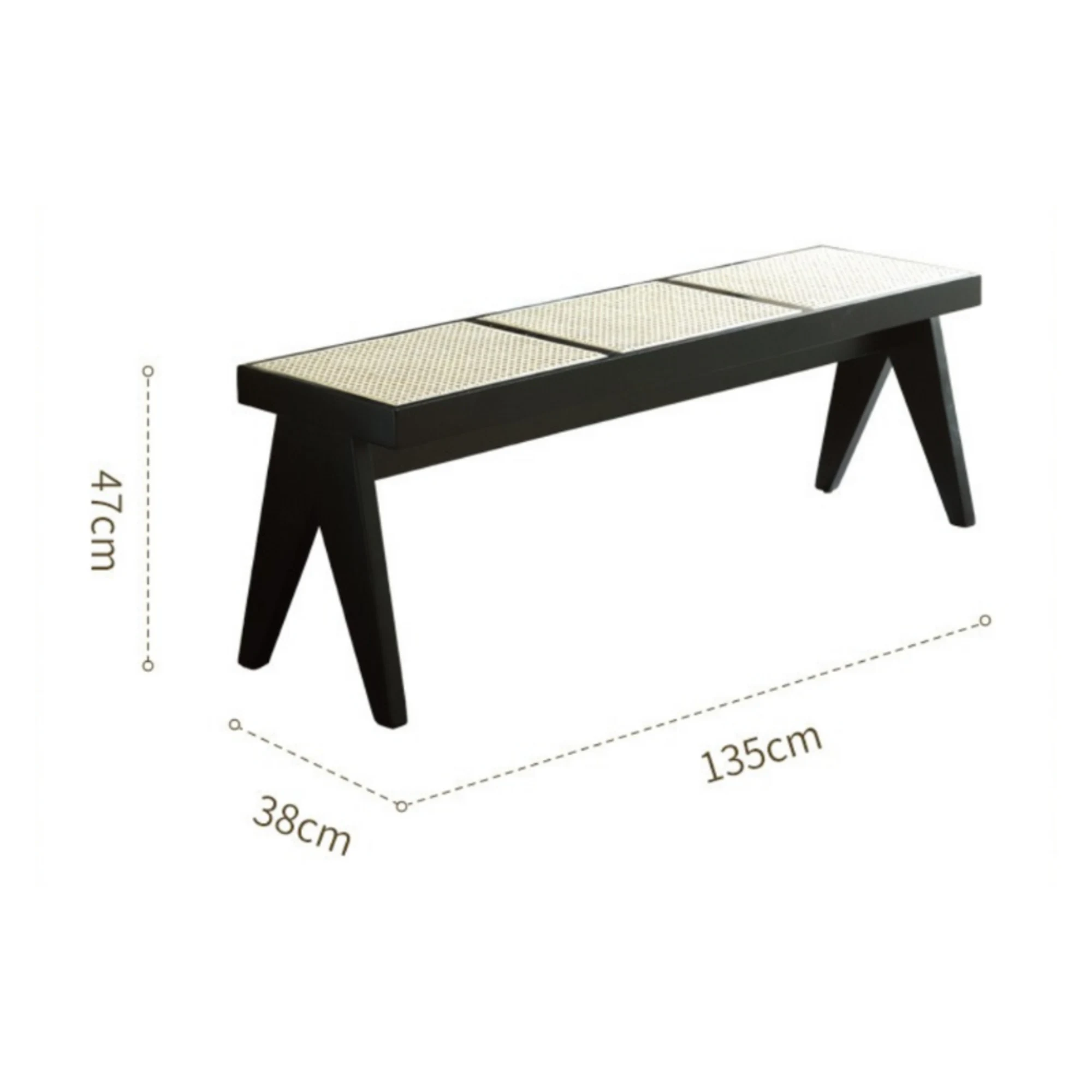 BohoBoho Monte Solid Wood & Rattan Bench, Black