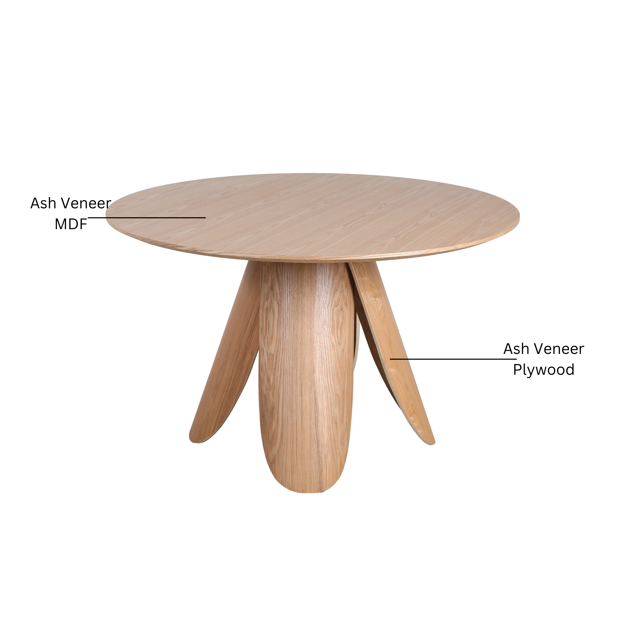 MODE Elara Round Dining Table Set with 4 Bowa Chairs, Natural Wood