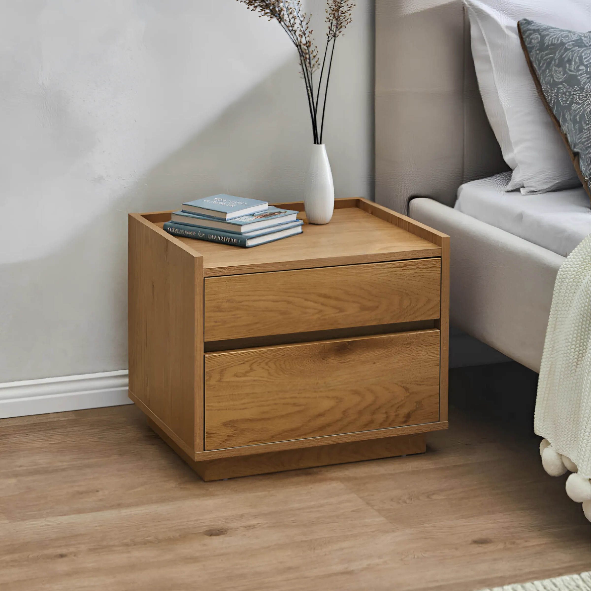 Loft Japandi Bedside Table with 2 Drawers