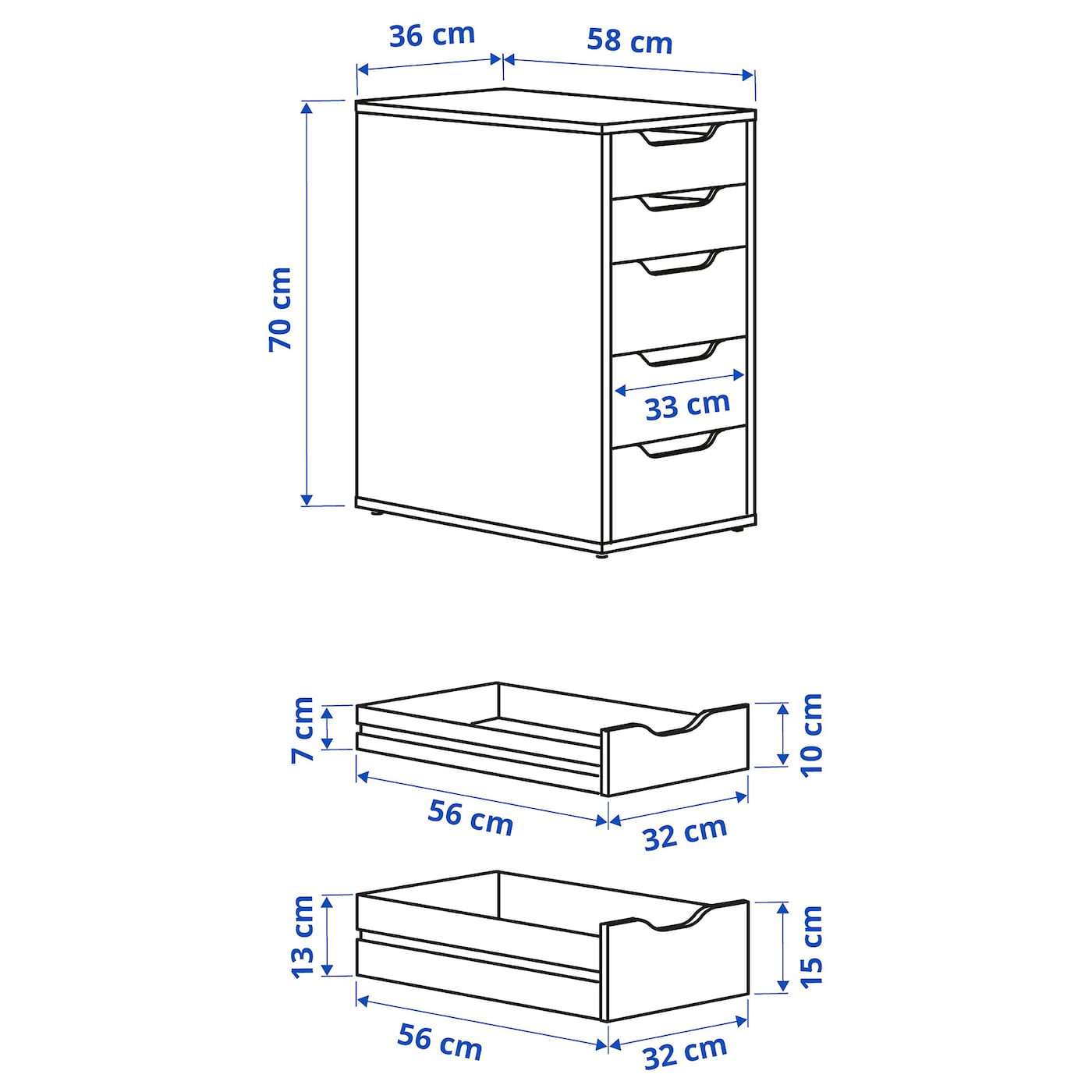 IKEA ALEX Drawer Unit 36x70cm White