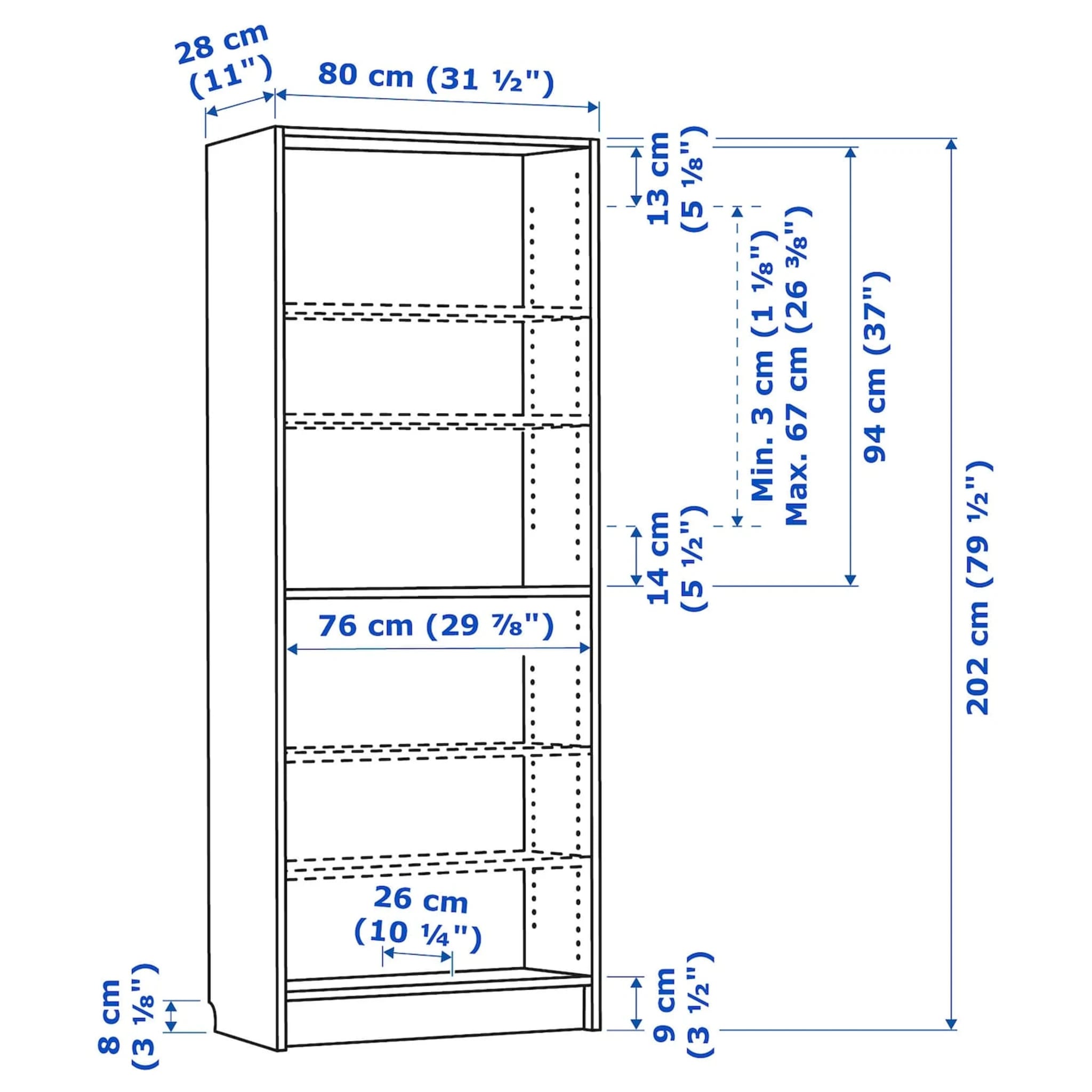 IKEA BILLY Bookcase, 80x28x202cm