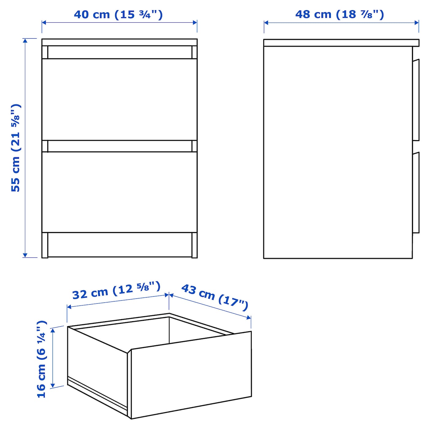 IKEA MALM Chest of 2 Drawers 40x55cm White