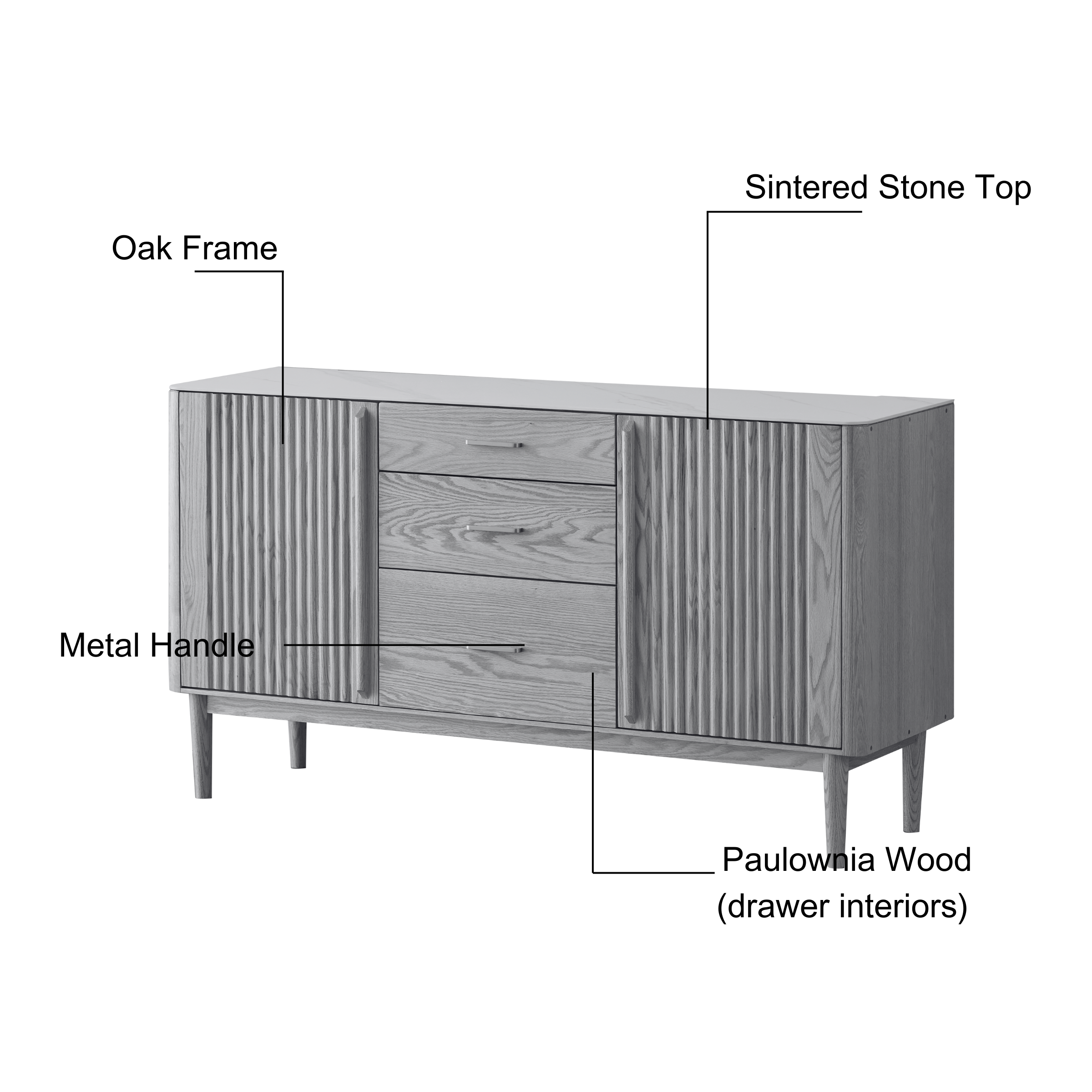 Solidwood Santa Rosa Sideboard with Sintered Stone Top, 150x42x81cm, Natural Wood