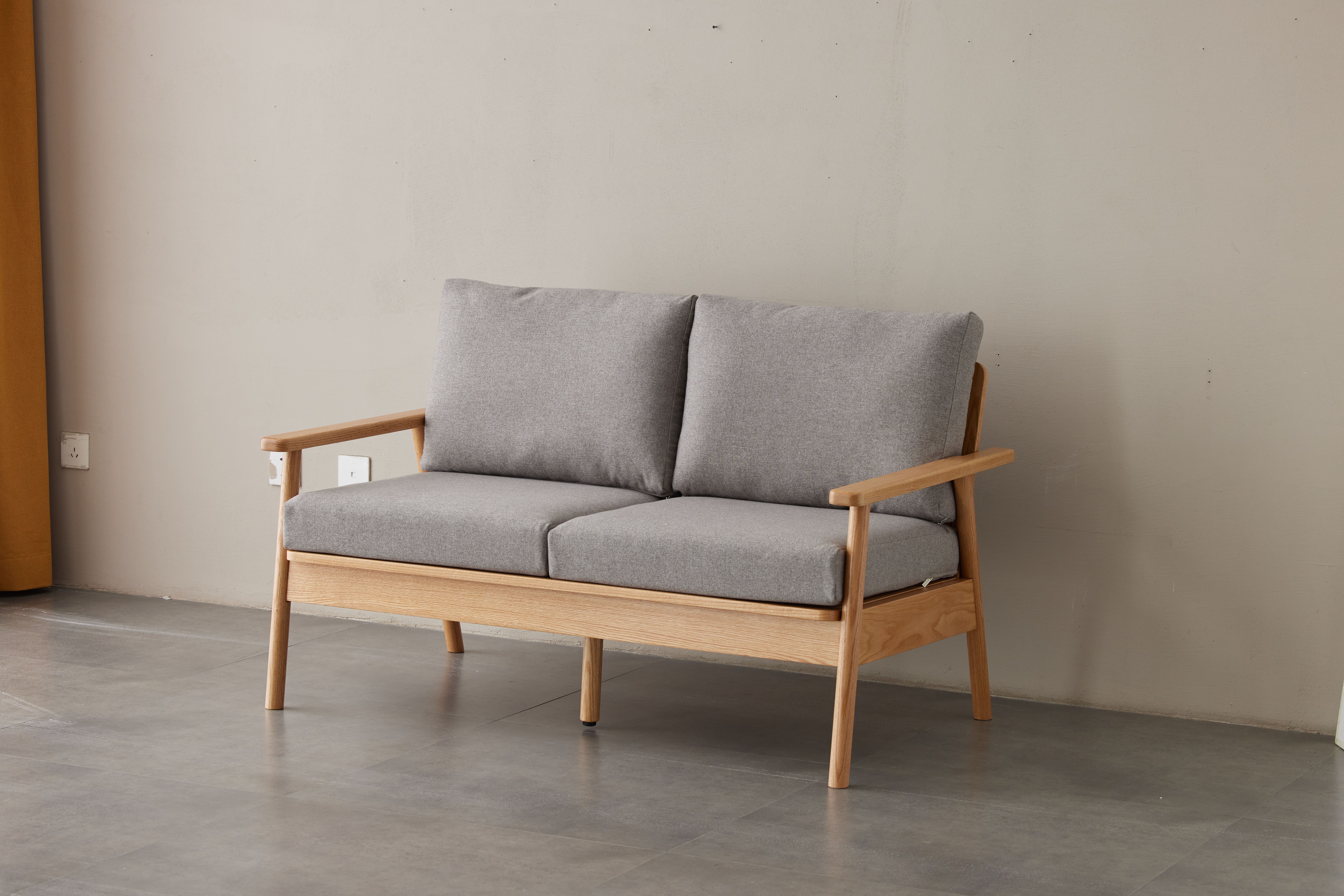 Solidwood Seattle 2-Seater Sofa, 137x80CM, Grey & Natural Wood