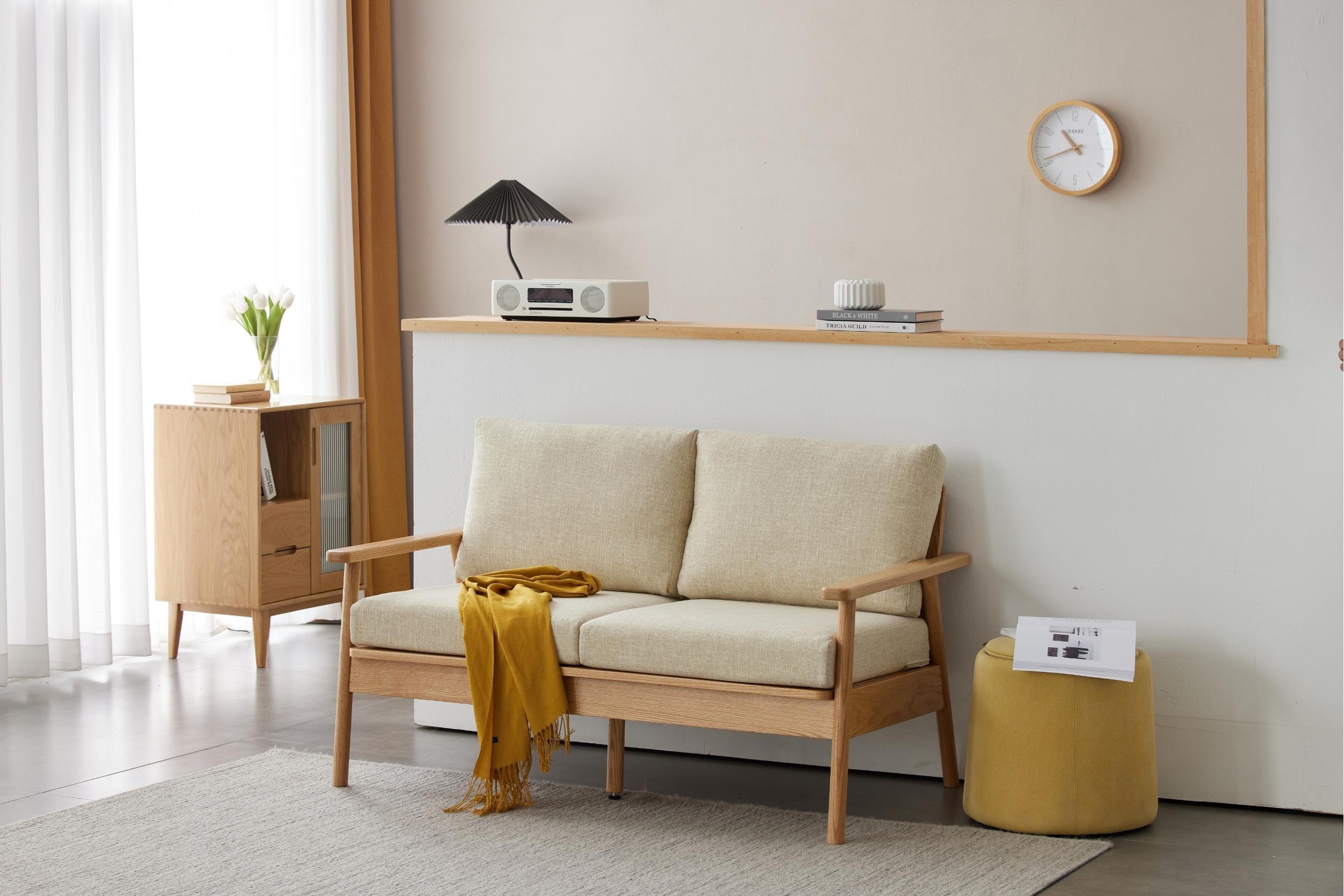 Solidwood Seattle 2-Seater Sofa, 137x80CM, Beige & Dark Wood