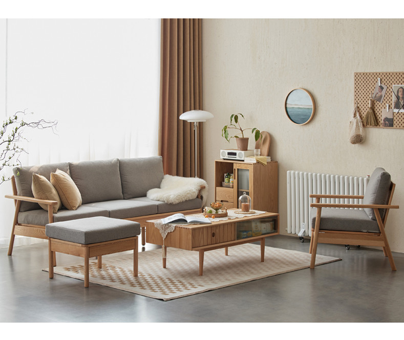 Solidwood Seattle 3-Seater Sofa,201x80CM, Grey & Natural Wood