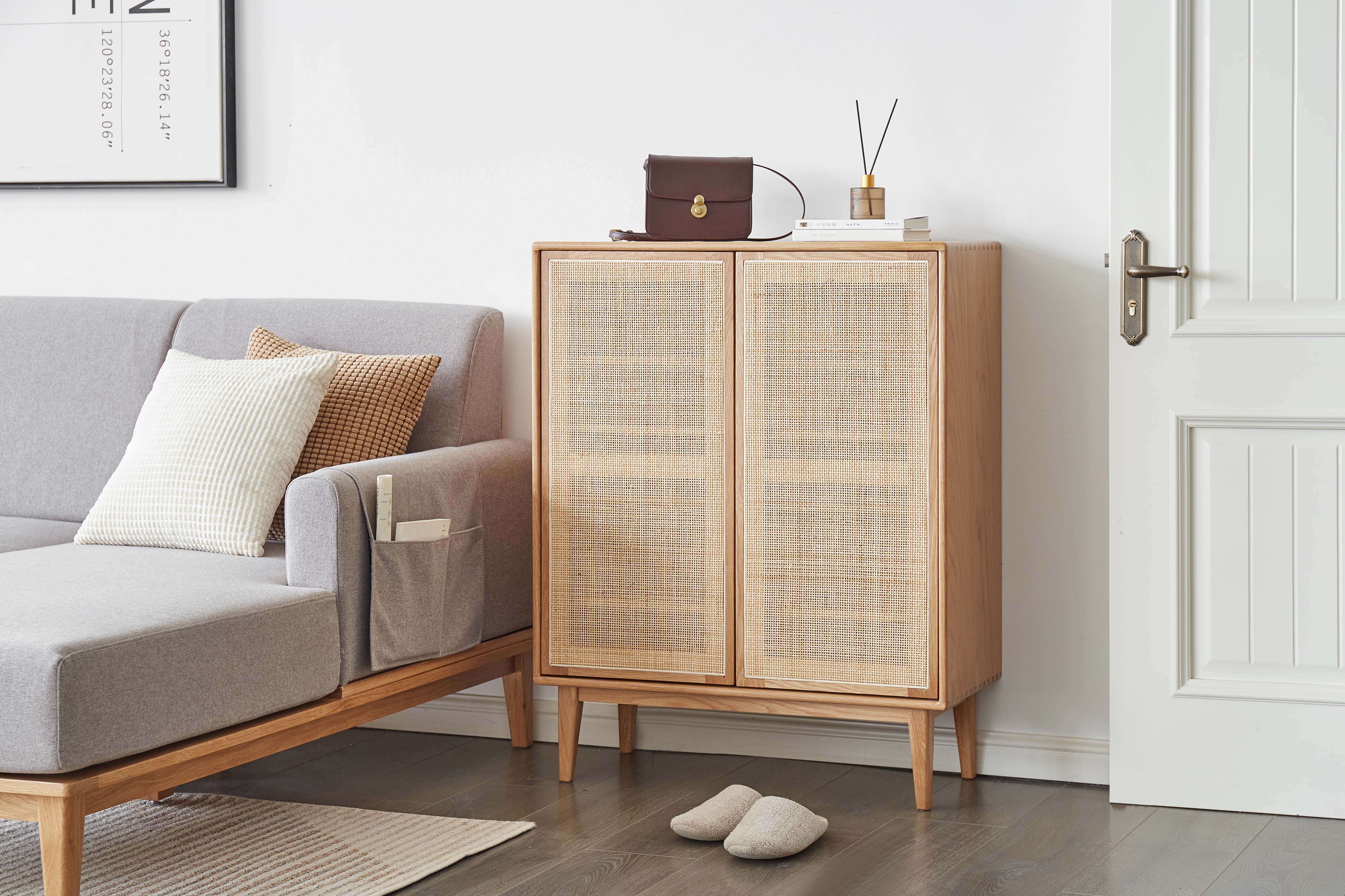 Solidwood Bailey Shoe Cabinet, 80x35CM, Natural Wood