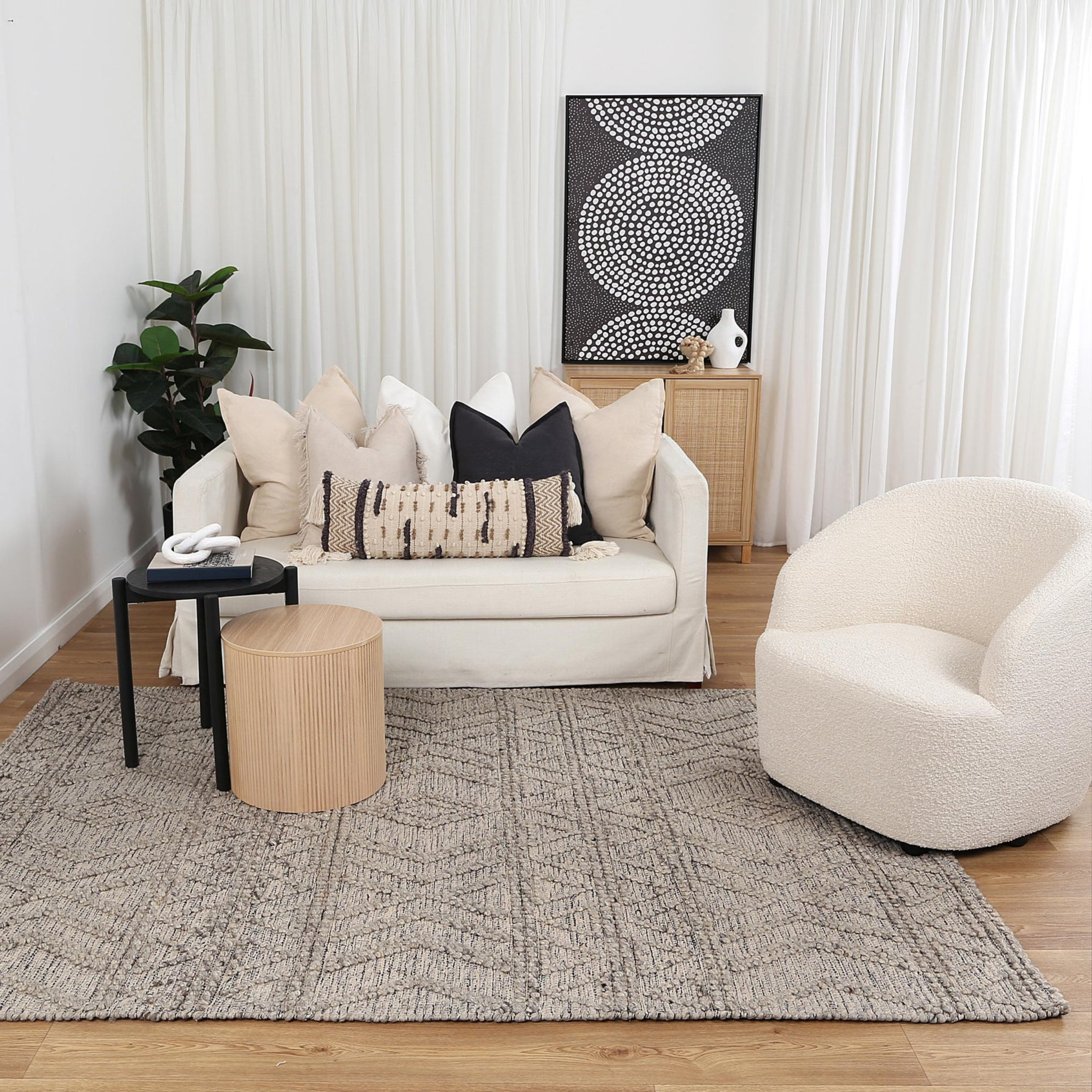 DreamWeaver Wave Scandinavian Rug, Lattice Ash, 160x230cm