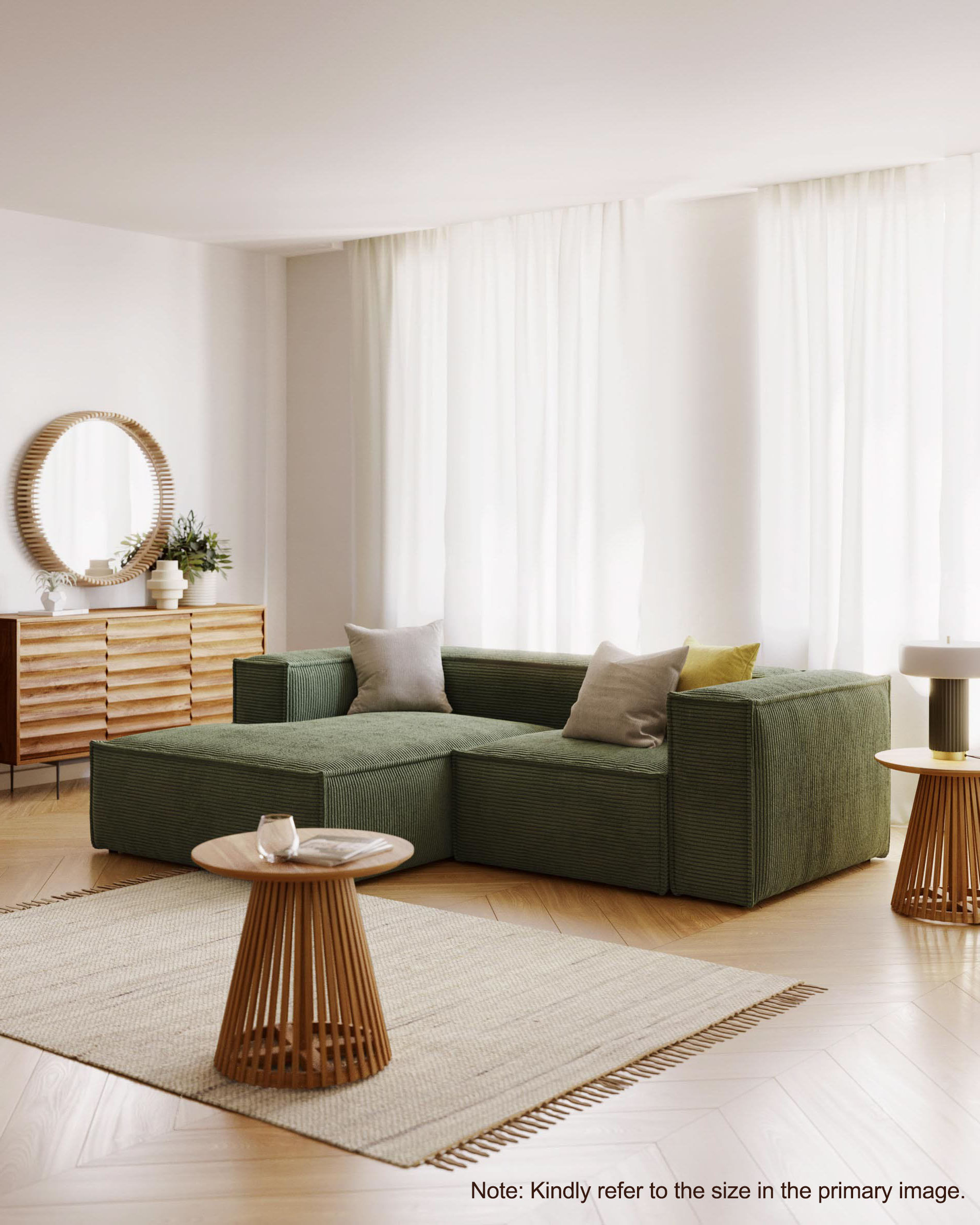 Kave Home Blok 4-Seat Modular Sofa with Left Chaise, Corduroy, Green