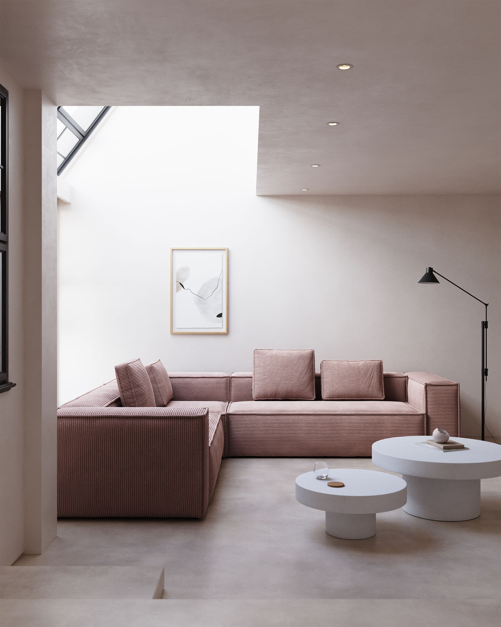 Kave Home Blok 5-Seat Corner Sofa, Corduroy, Pink