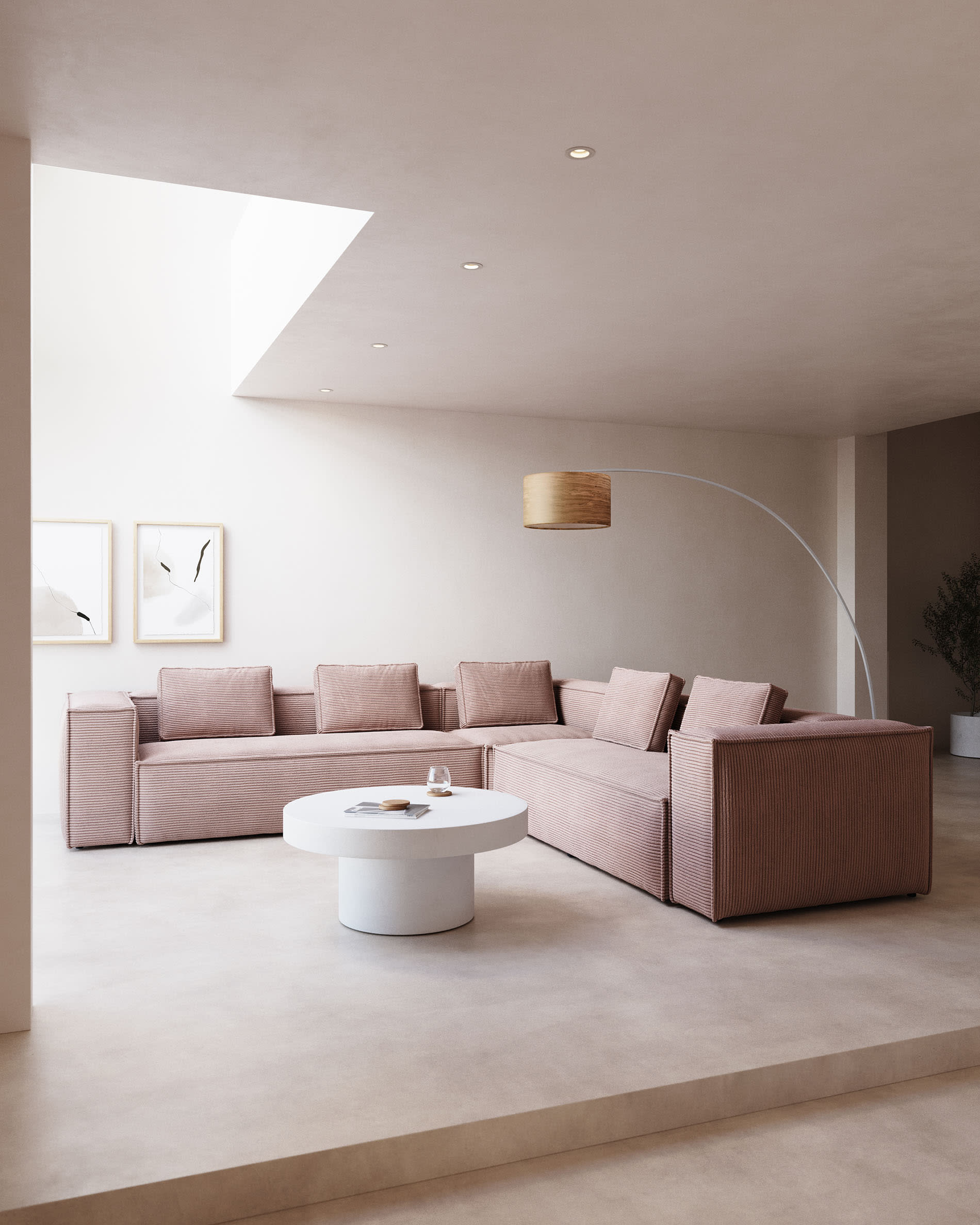 Kave Home Blok 6-Seat Corner Sofa, Corduroy, Pink