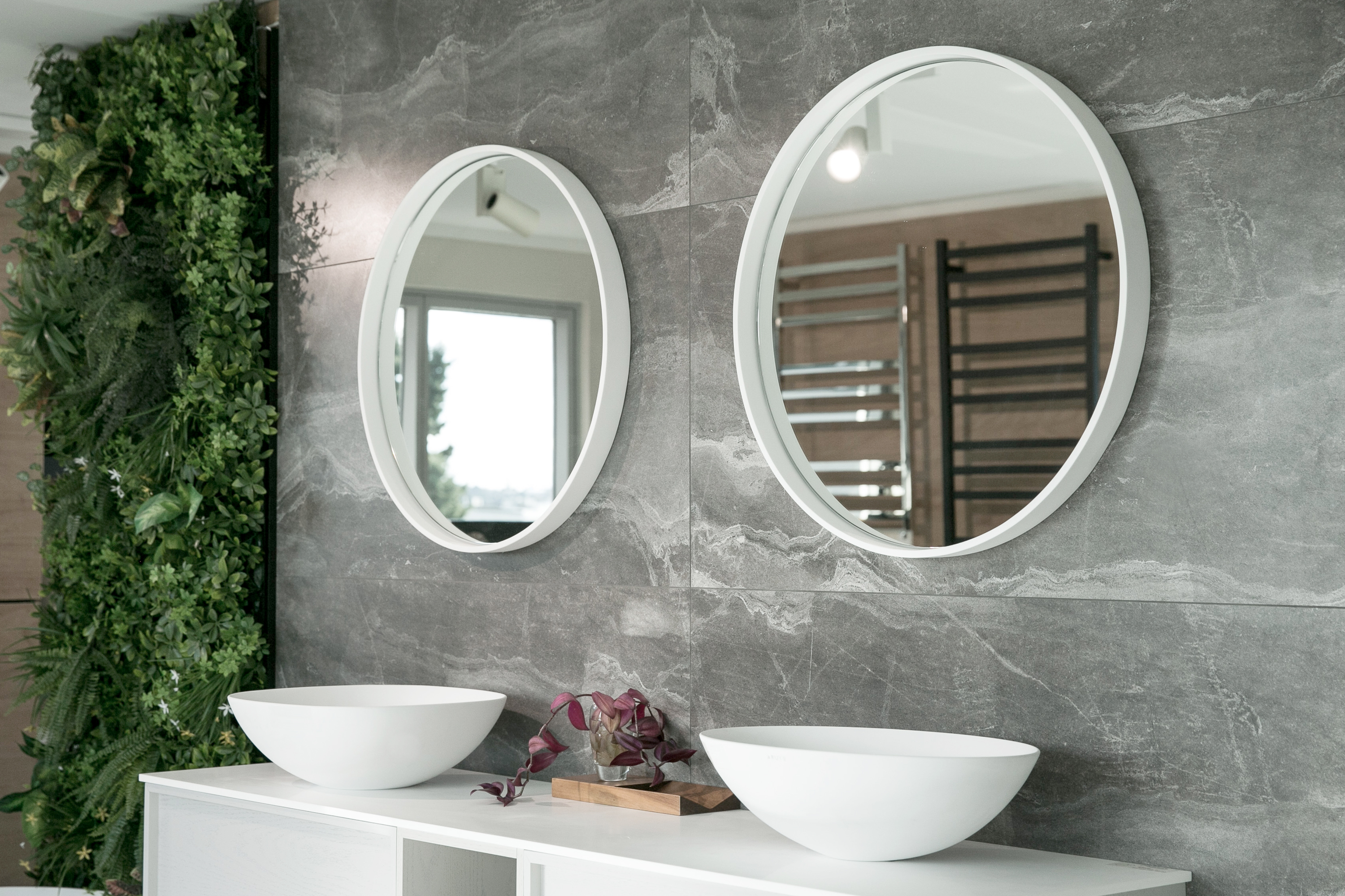 Aruvo Cstone Round Composite Stone Bathroom Mirror White 70cm