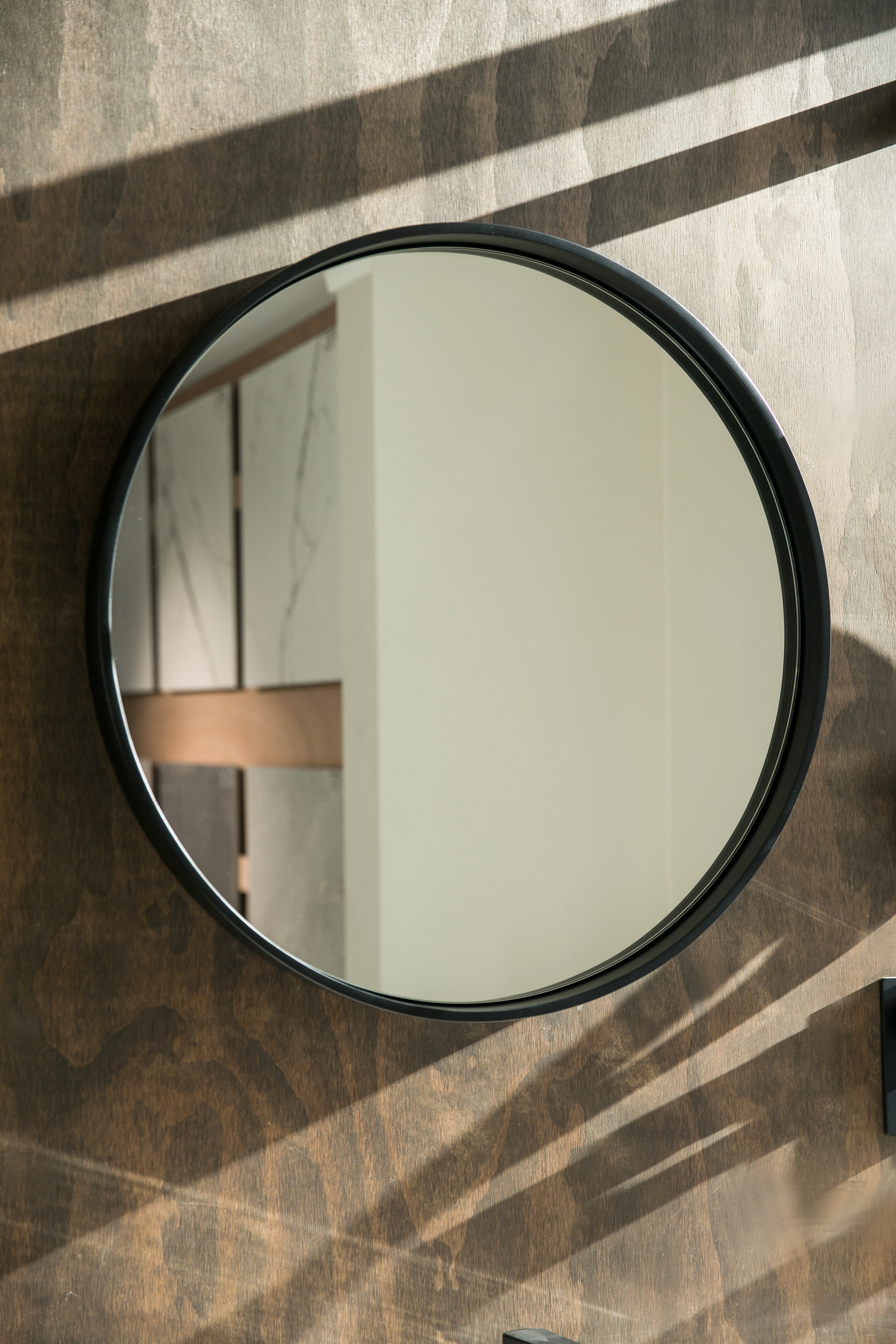 Aruvo Cstone Round Composite Stone Bathroom Mirror Black 85cm