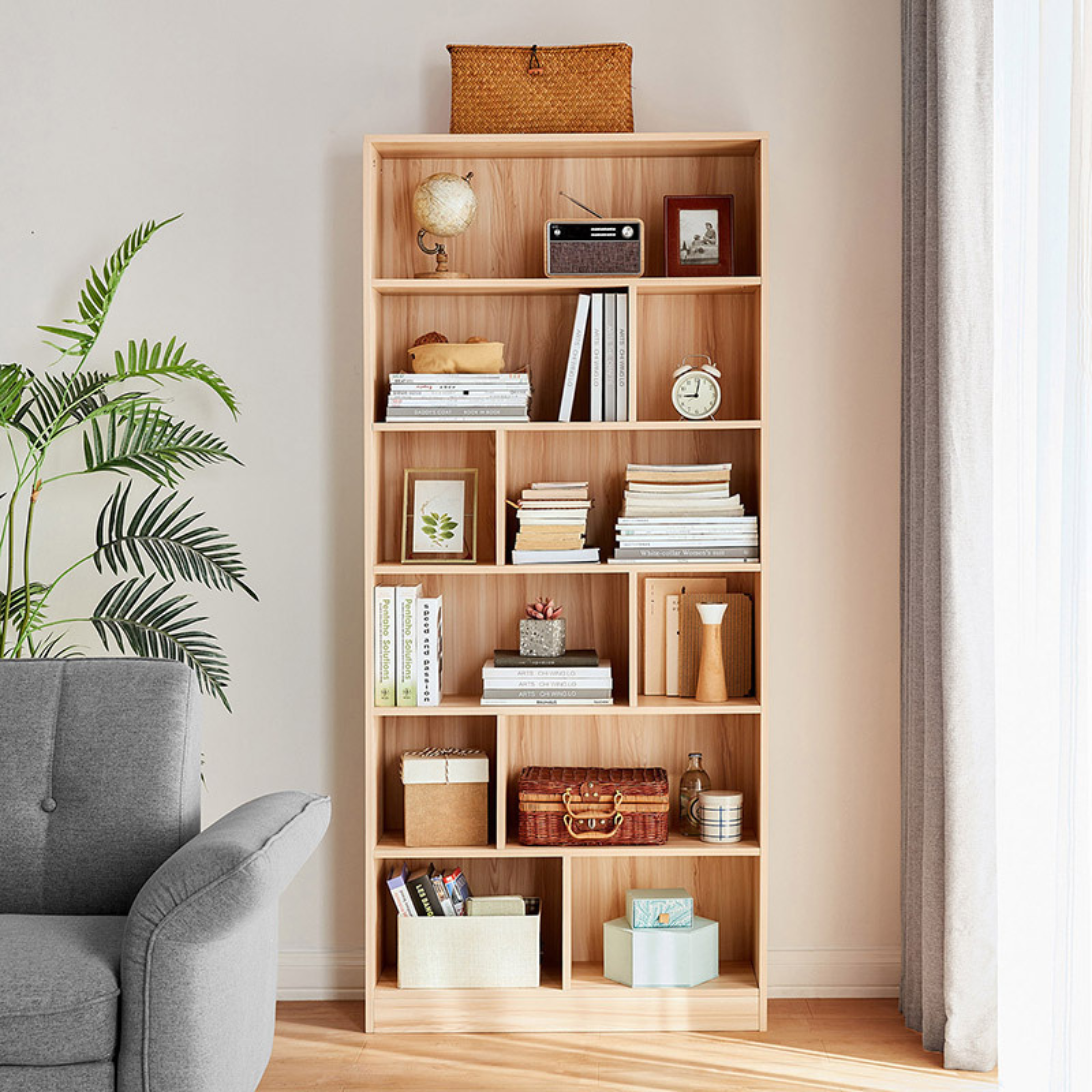Linspire Noble Bookcase, Natural Wood, 80x29x179cm