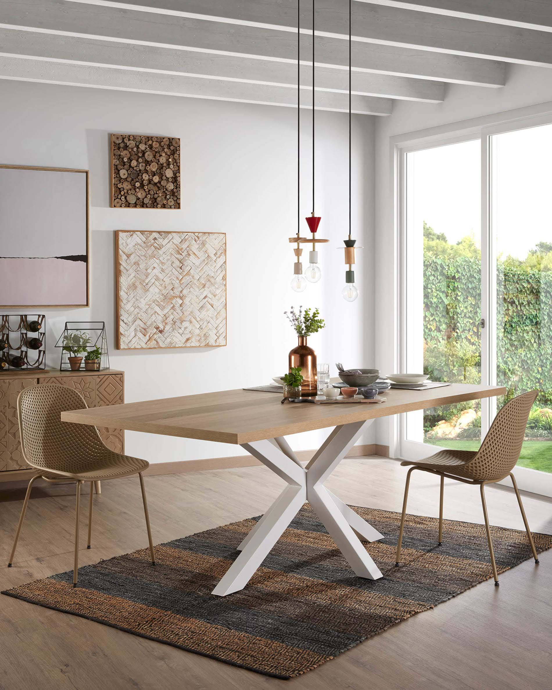 Kave Home Argo Dining Table, Transparent & Natural Wood, 180cm