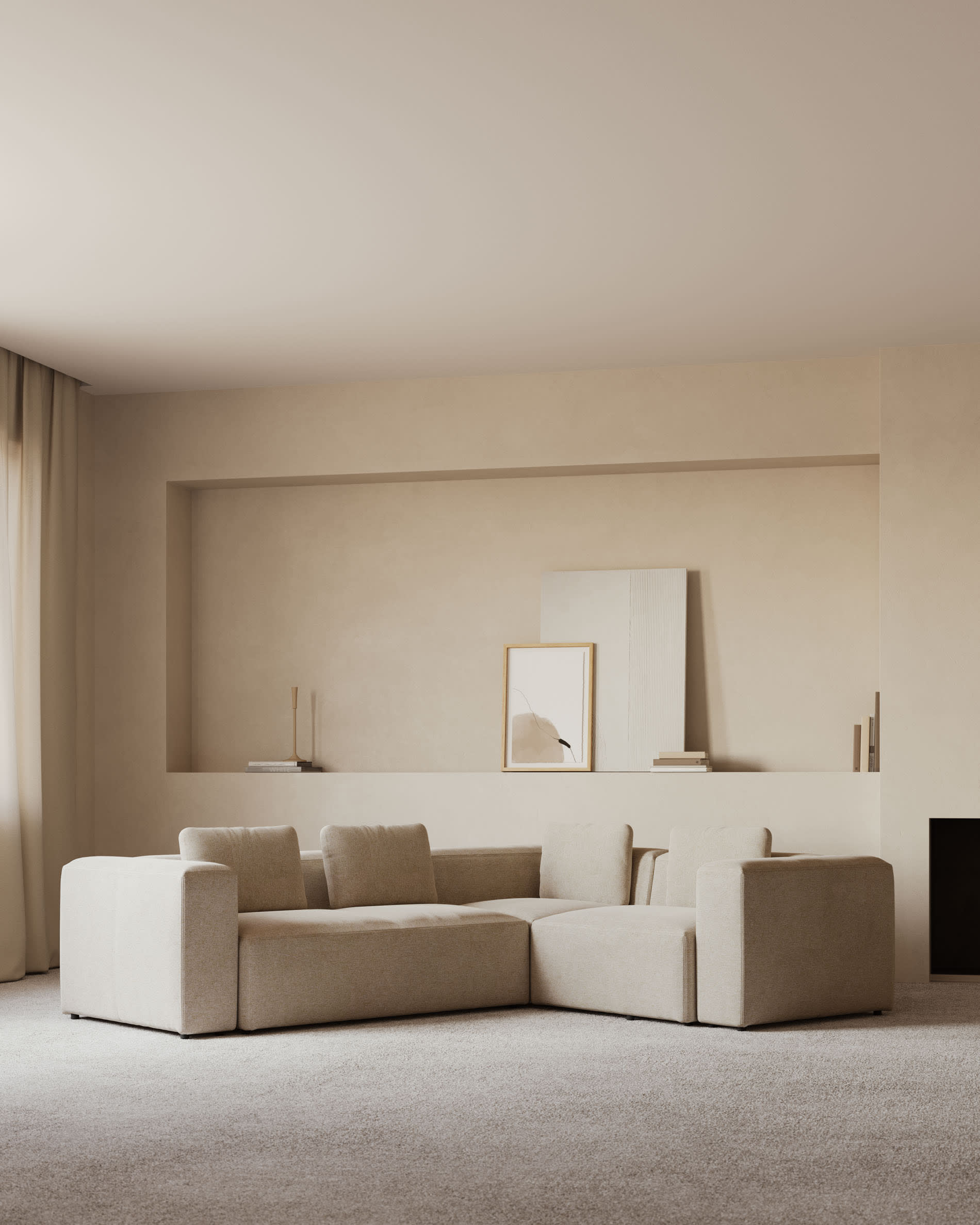 Kave Home Blok 3-Seat Corner Sofa, Beige
