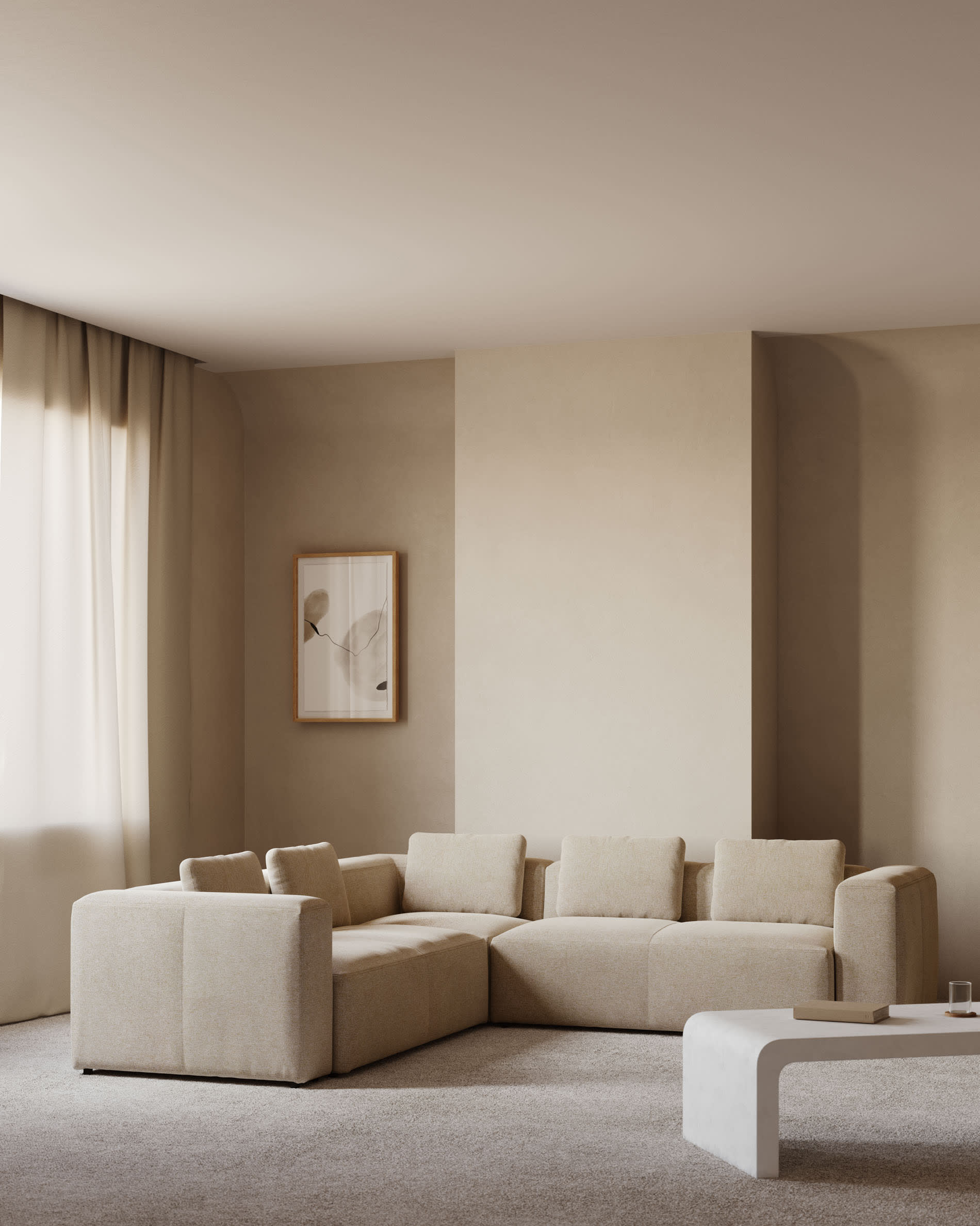 Kave Home Blok 4-Seat Corner Sofa, 290x290cm, Beige