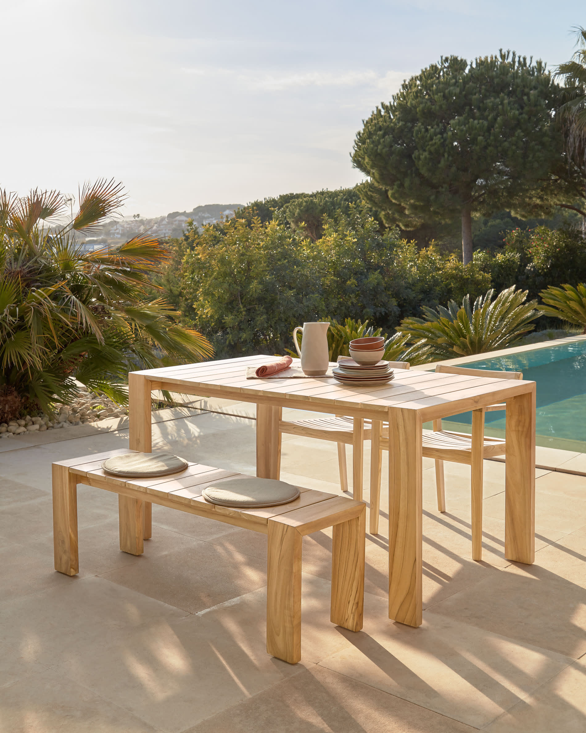 Kave Home Victoire Solid Teak Wood Bench, 135cm
