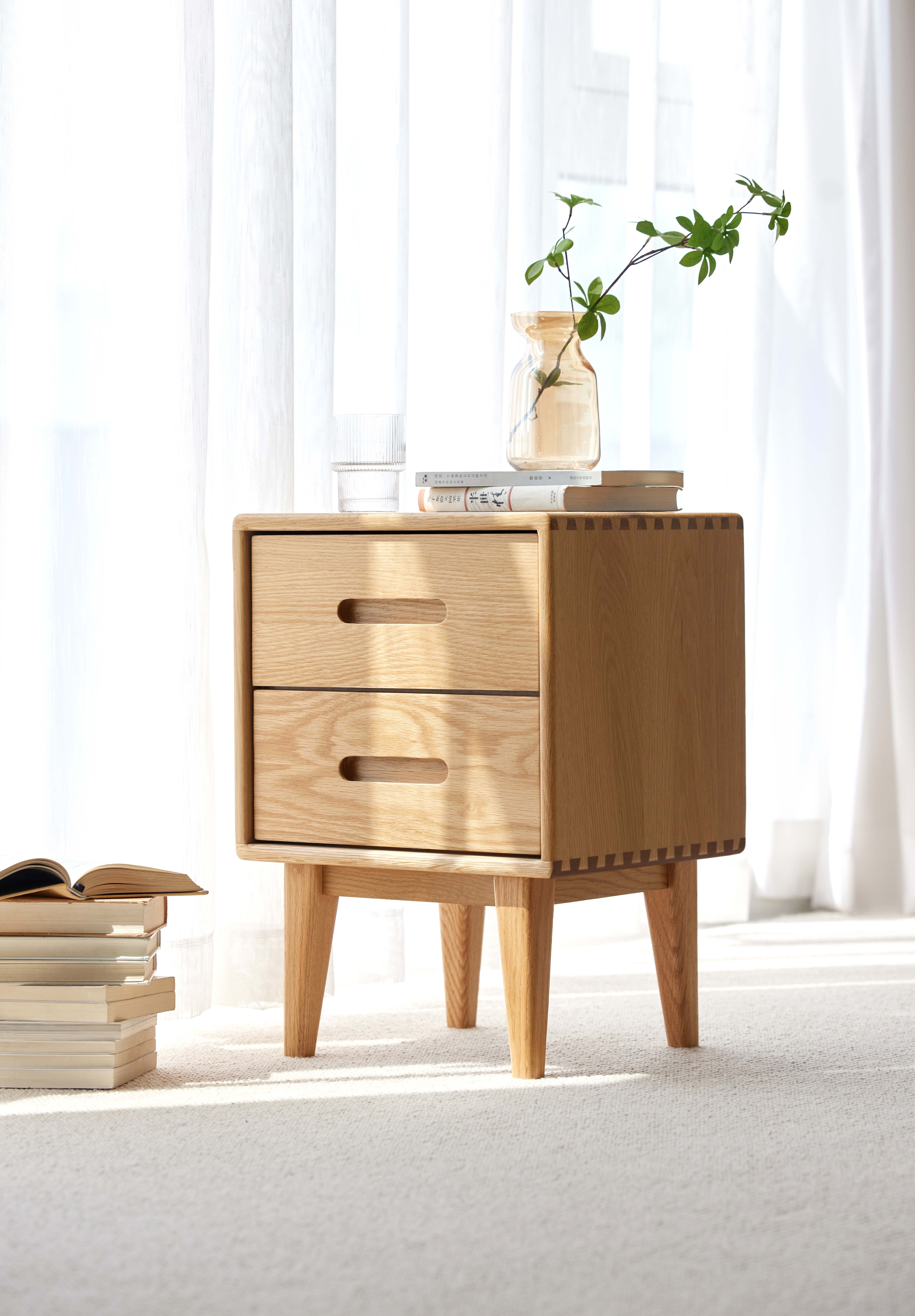 Solidwood Bailey Bedside Table, 36x32CM, Natural Wood