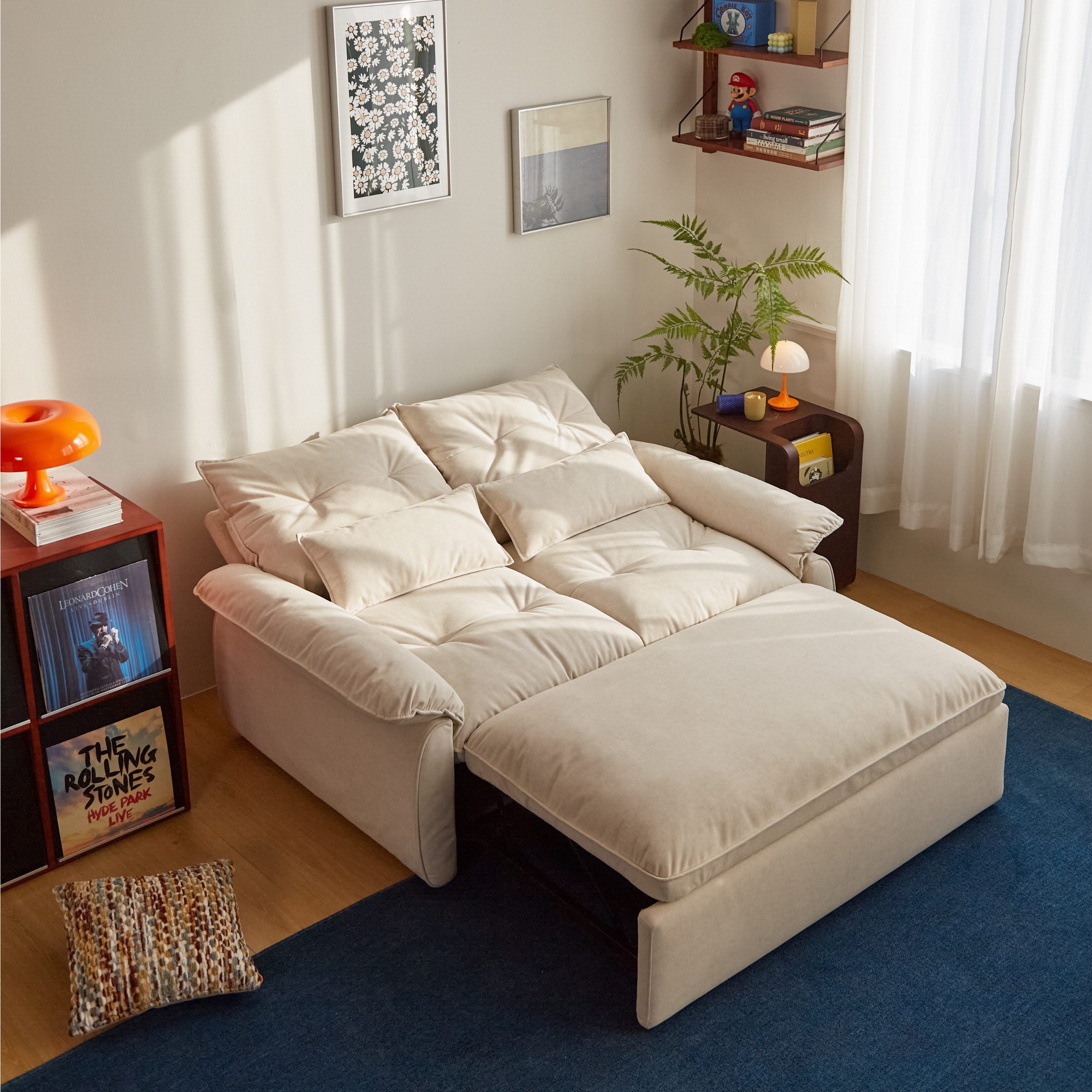 Linspire Rilla 2-Seater Sofa Bed, Velvet-Like Fabric, White