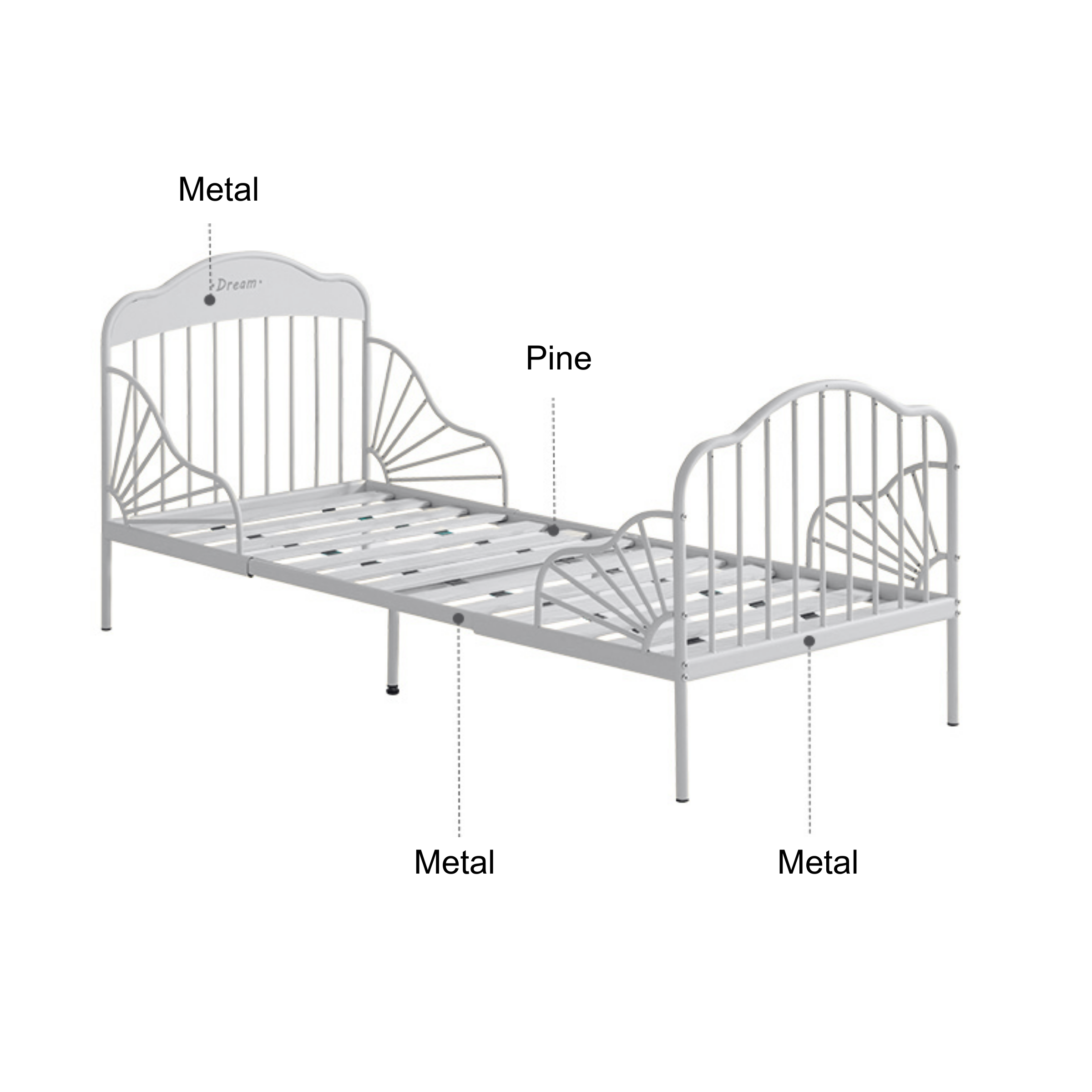 Linspire Lucia Extendable Kids Bed Frame, 81x201cm, Creamy White