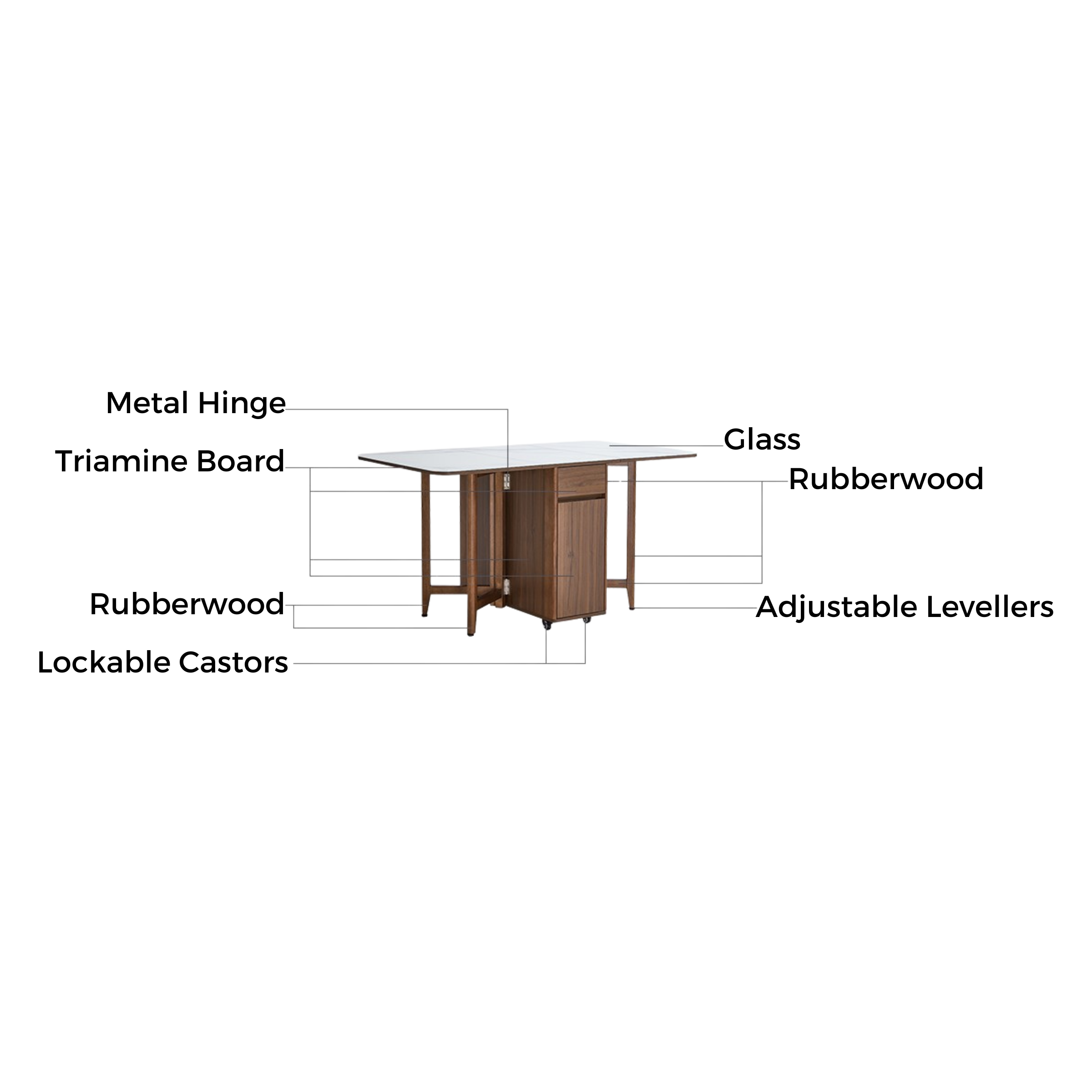 Linspire Ursula Folding Glass-Top Dining Table on Casters with Storage