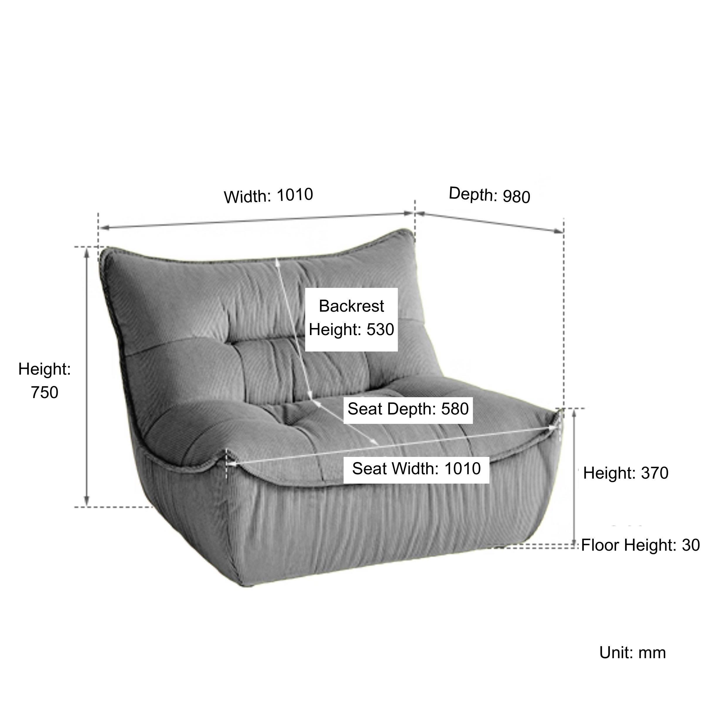 Linspire Eloni Corduroy Lounge Chair, White