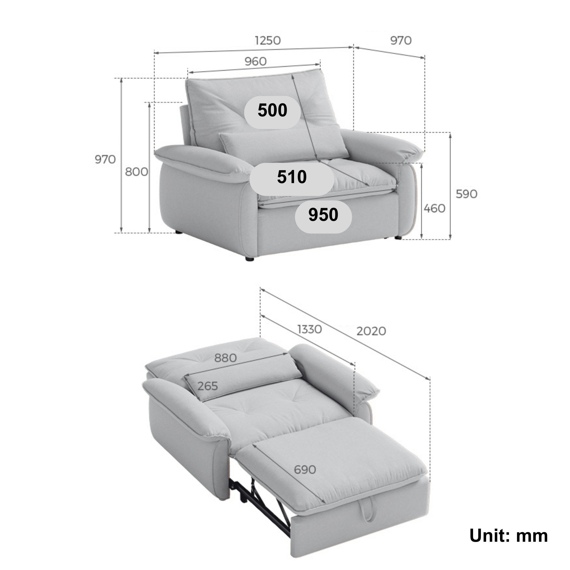 Linspire Rilla 1-Seater Sofa Bed, Velvet-Like Fabric, White