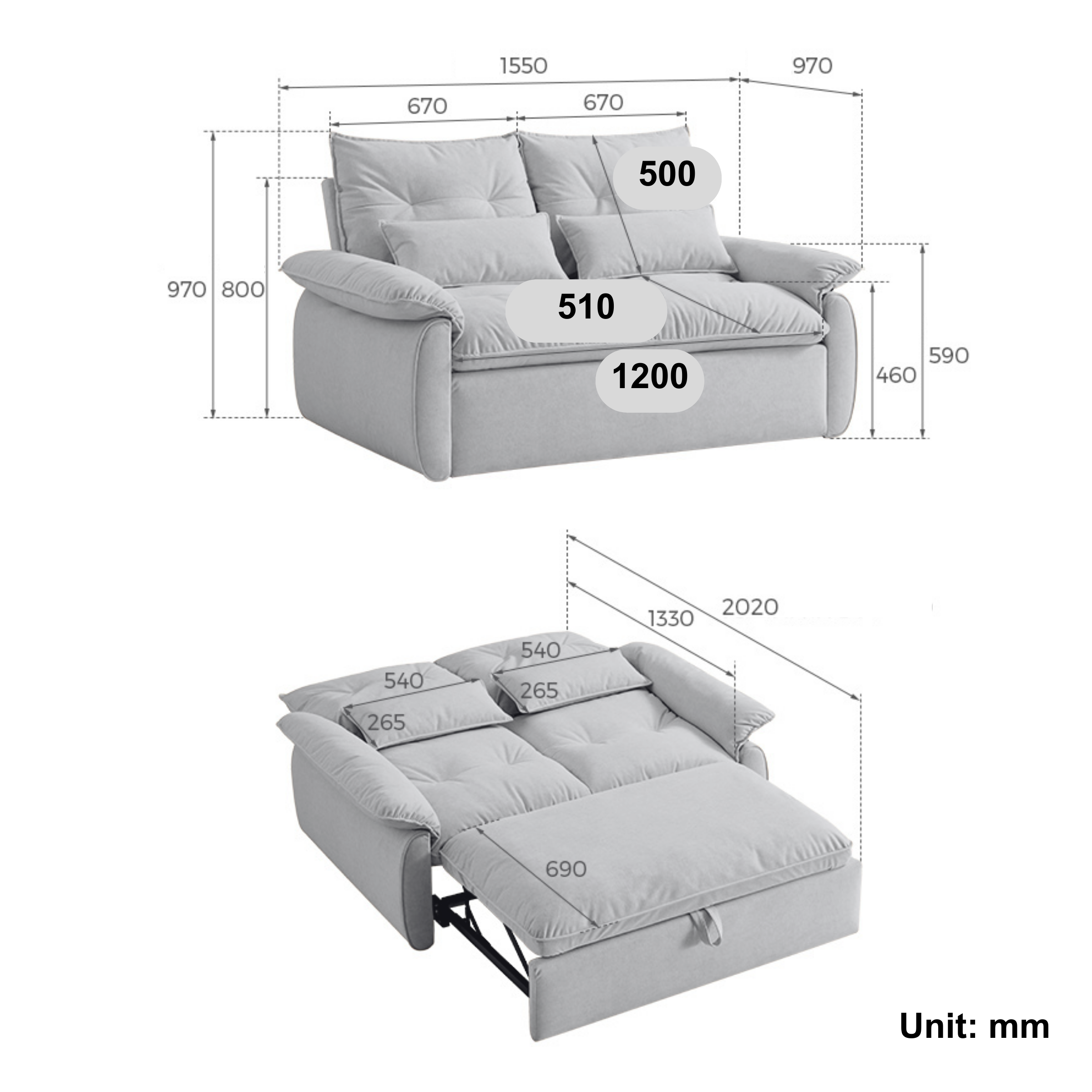 Linspire Rilla 2-Seater Sofa Bed, Linen-Look Fabric, Brown