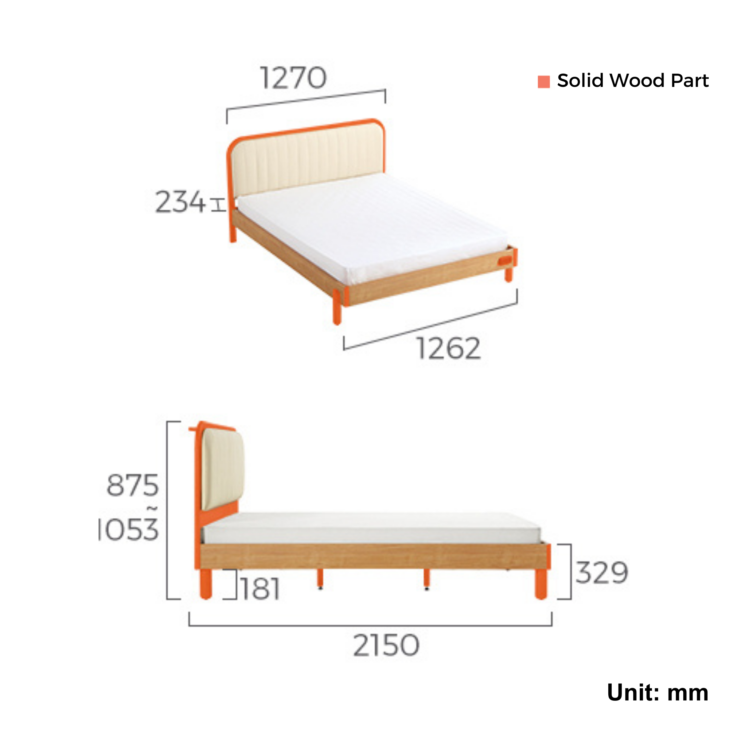 Linspire Sunny Kids Bed Frame, 127x215x88/105cm, Natural Wood