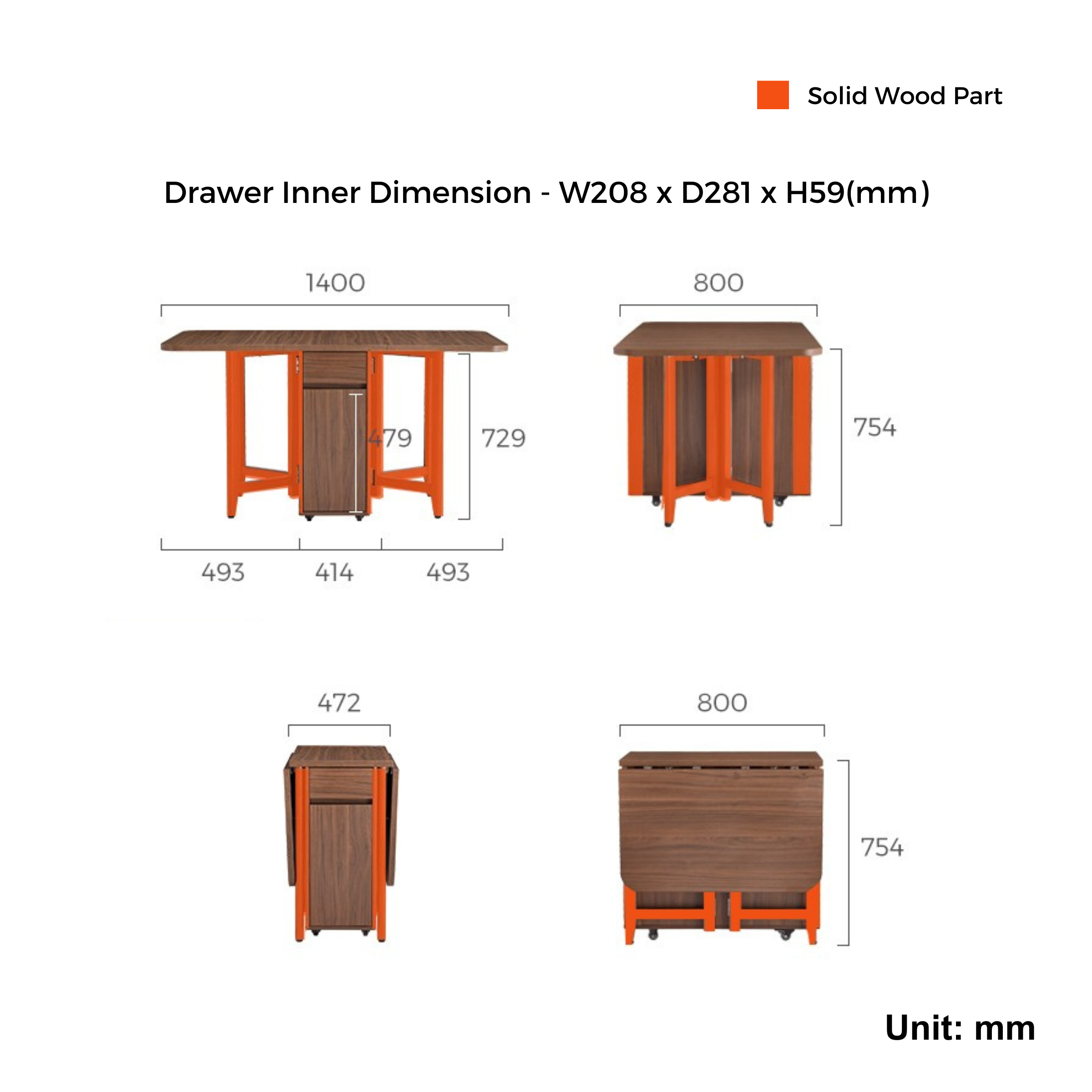 Linspire Ursula Folding Dining Table on Casters with Storage