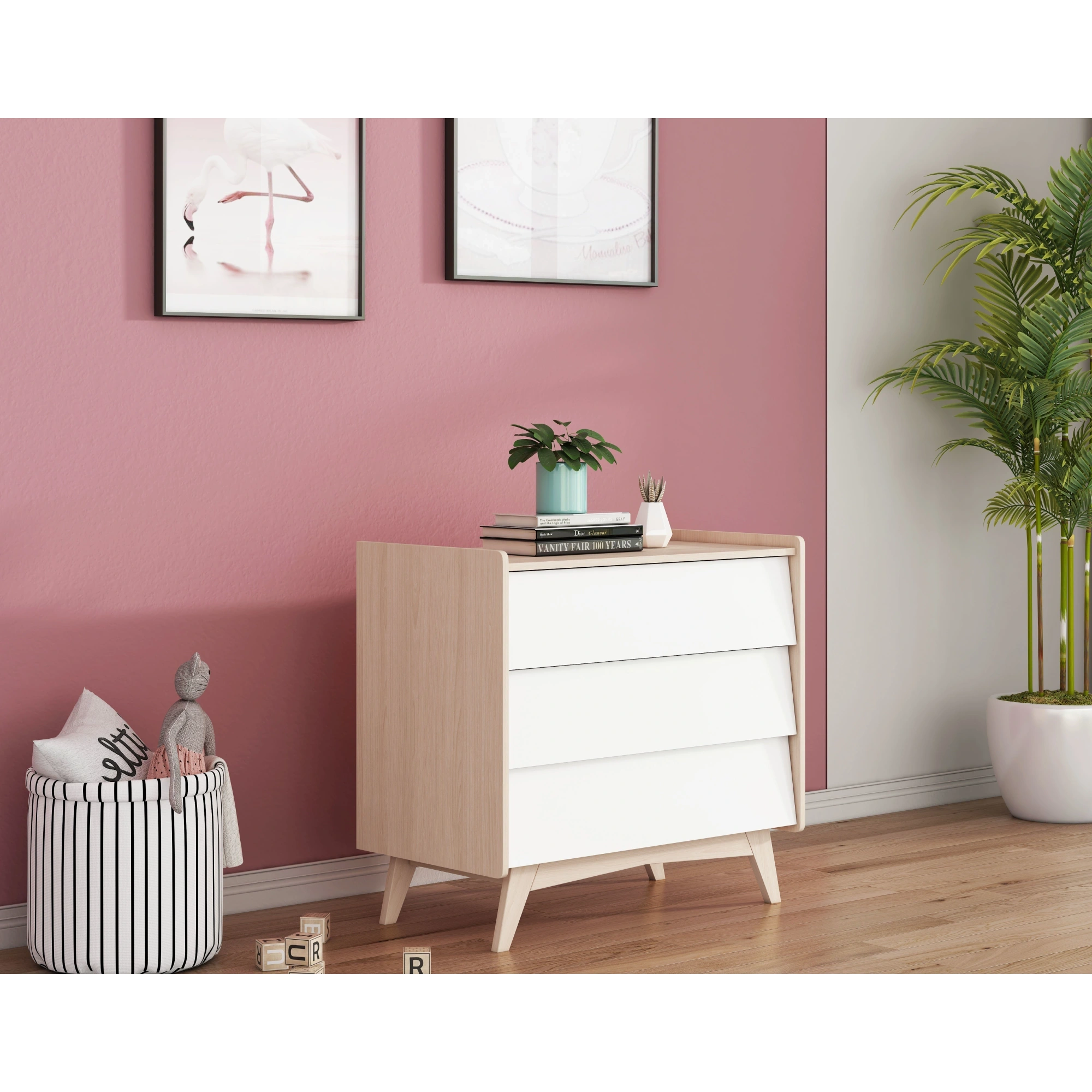 Alpaka Kaia Kids Chest of 3 Drawers, White,  93x55.5x100cm