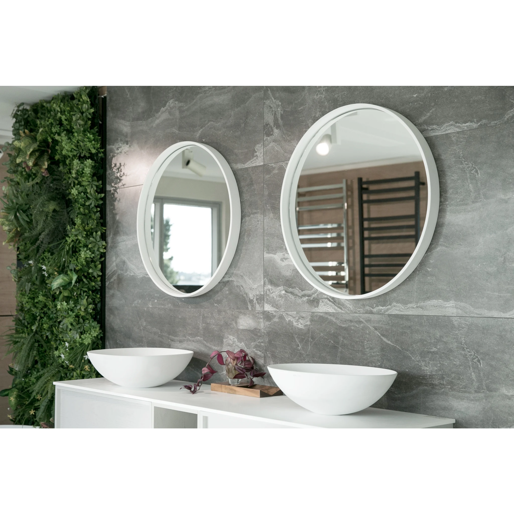 Aruvo Cstone Round Composite Stone Bathroom Mirror White 70cm