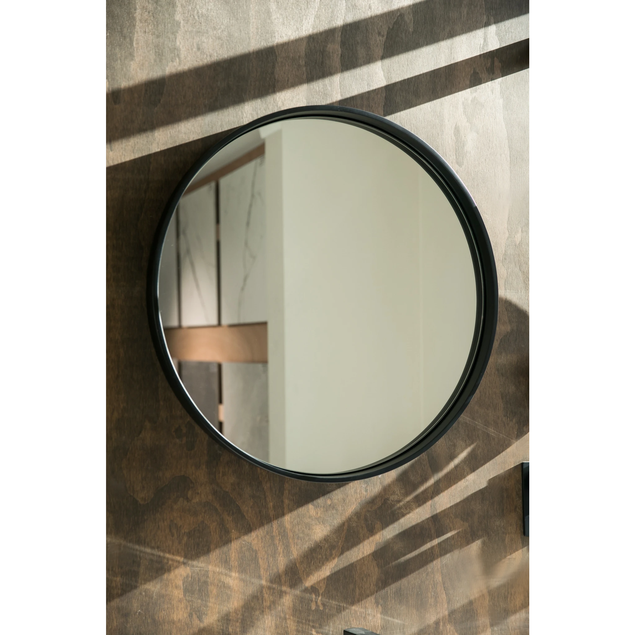 Aruvo Cstone Round Composite Stone Bathroom Mirror Black 85cm