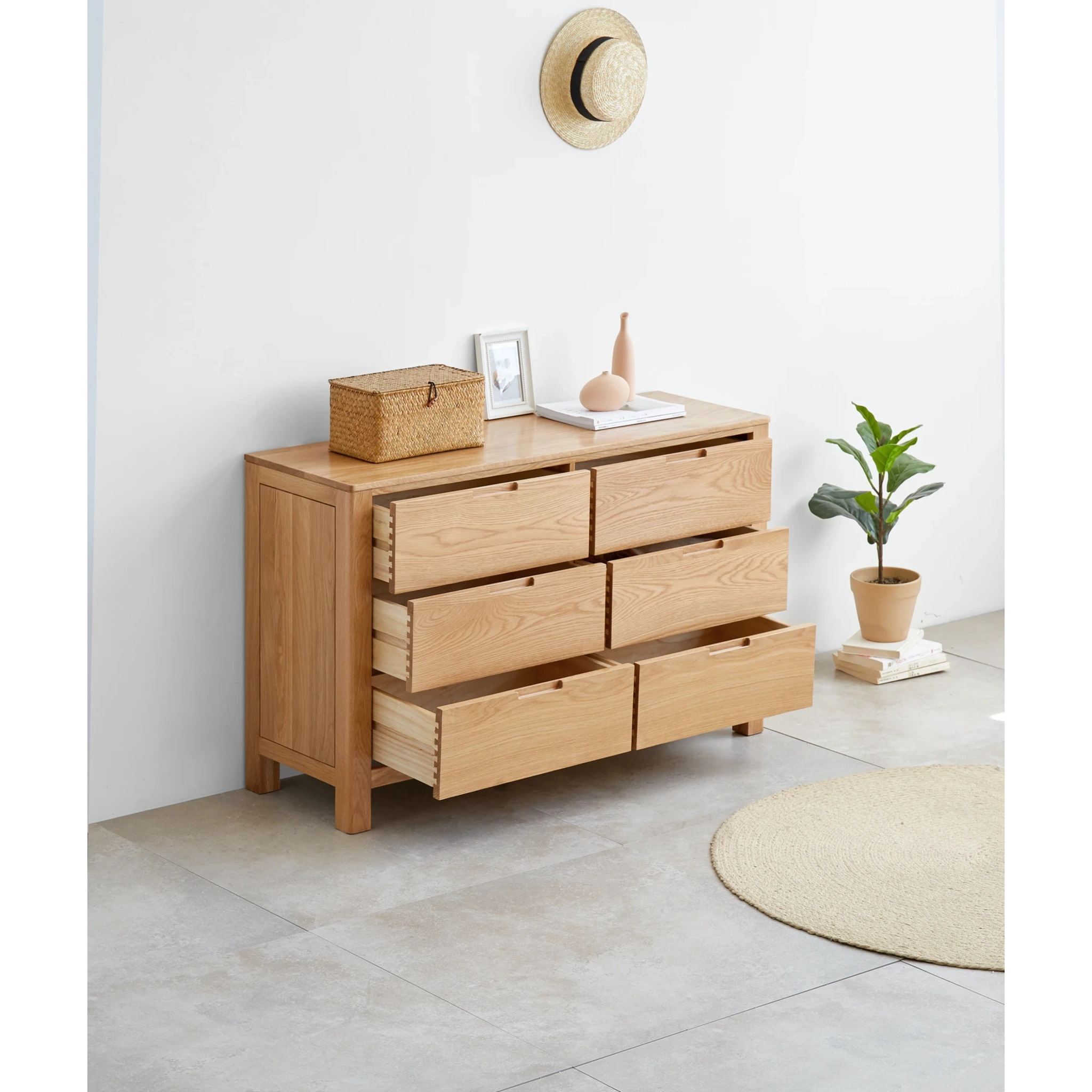 Solidwood Norway Chest of 6 drawers, 120x40CM, Natural Wood