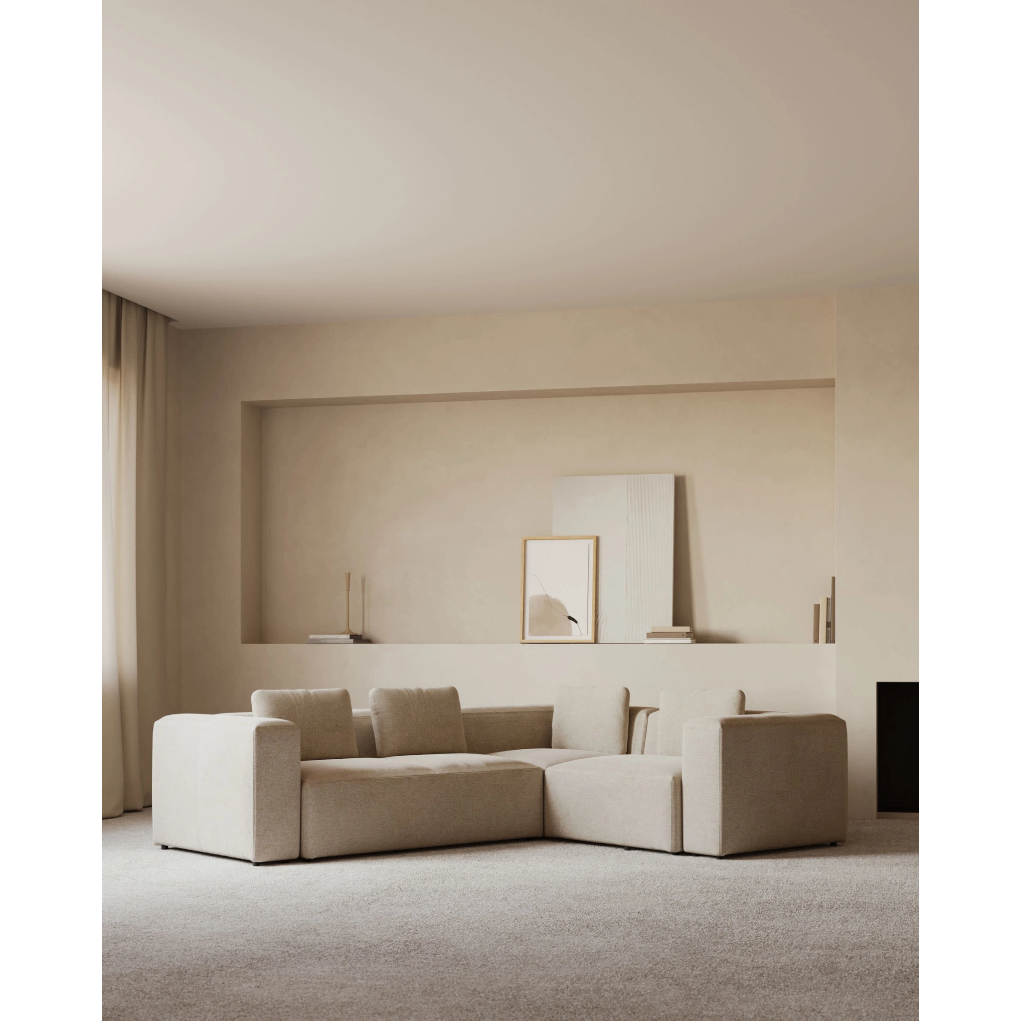 Kave Home Blok 3-Seat Corner Sofa, Beige