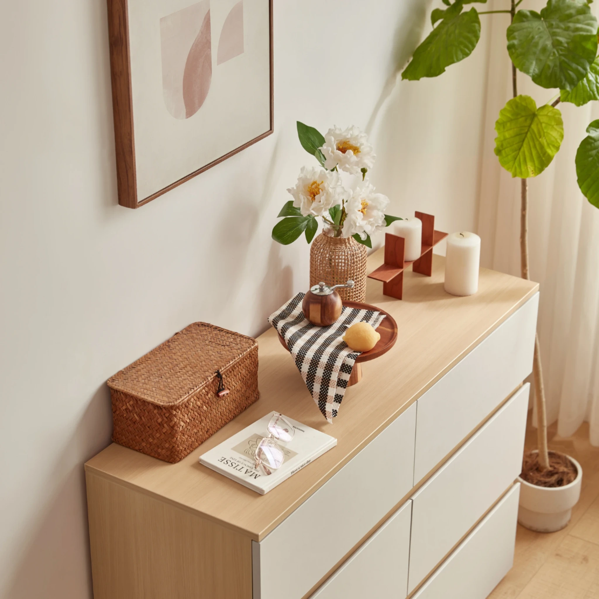 Linspire Rena Chest of 6 Drawers, Light Grey & Natural Wood