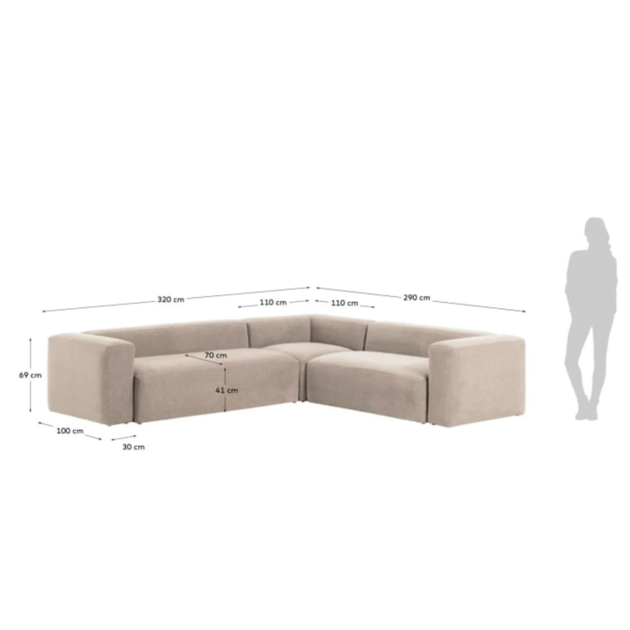 Kave Home Blok 5-Seat Corner Sofa, Beige