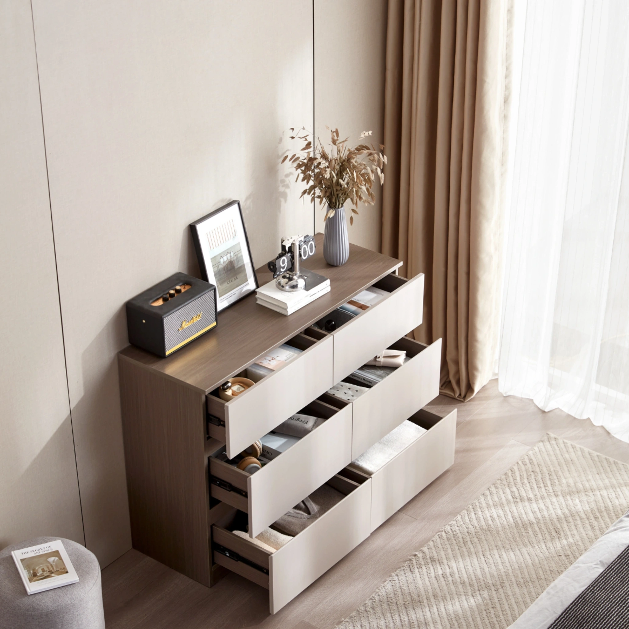 Linspire Rena Chest of 6 Drawers, Grey & Dark Wood