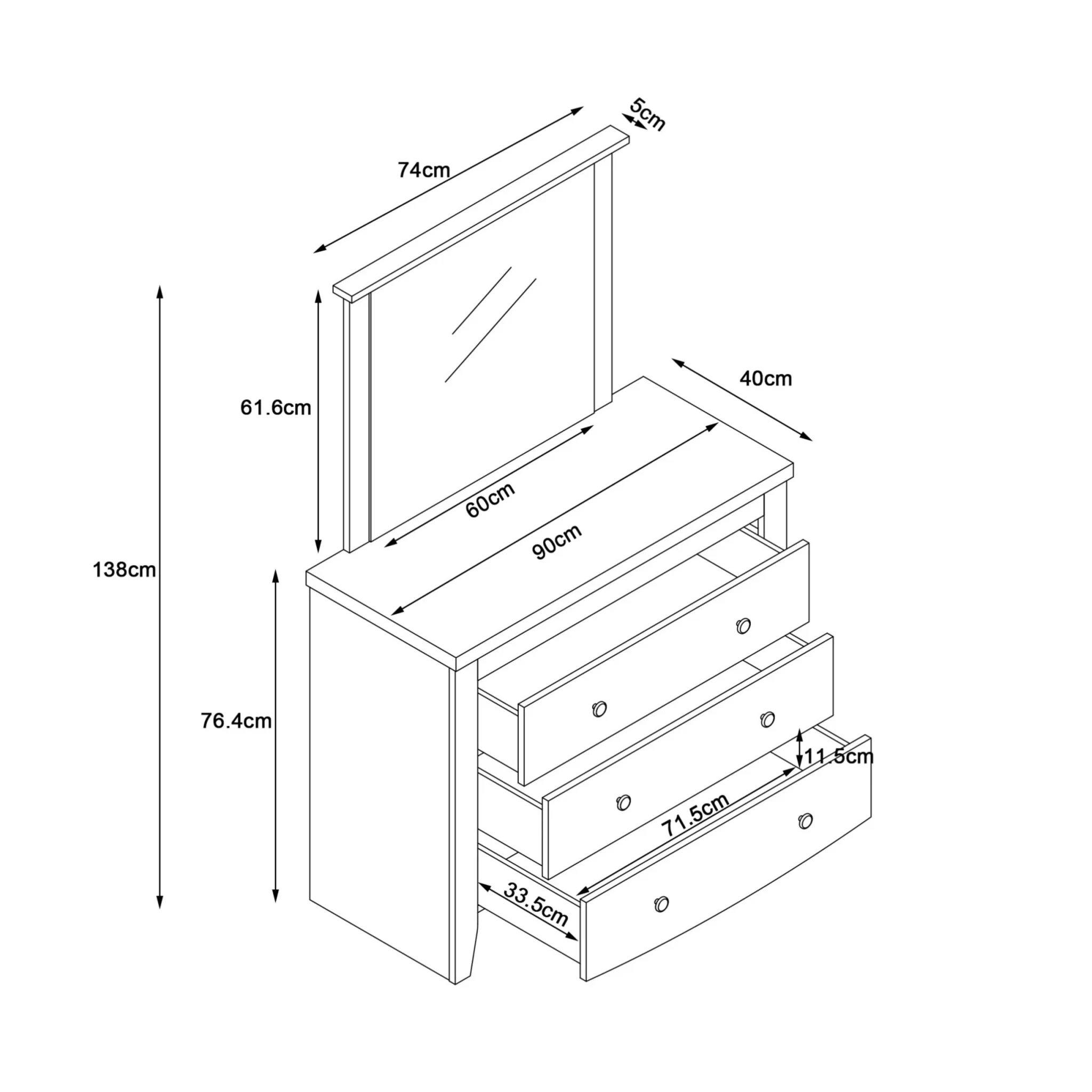 Loft Hampton 3PCS Chest of Drawers Set B